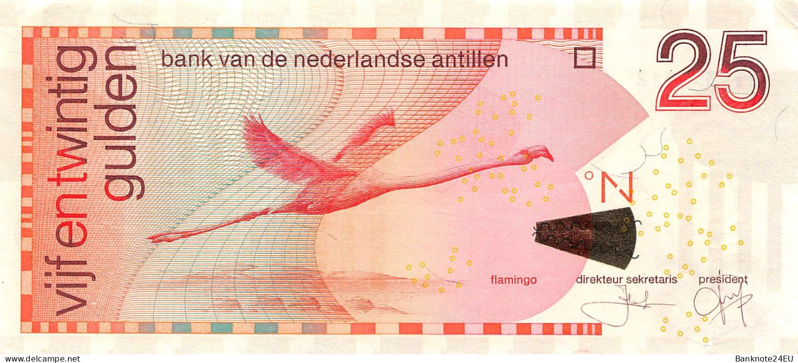 Netherlands Antilles 25 Gulden 2011 Xf Pn 29f Serienumber 4150351512 - Niederländische Antillen (...-1986)