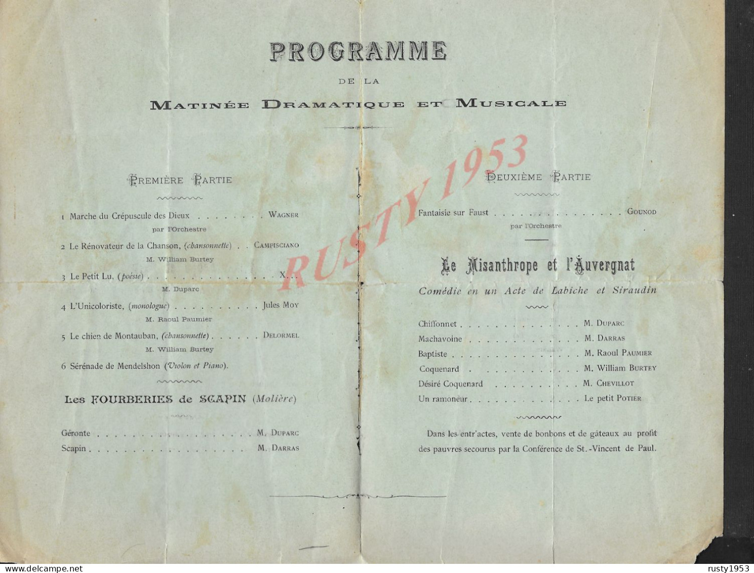 PROGRAMME EN TÊTE FÊTE DU R P SUPÈRIEUR 1901 MATINÉE DRAMATIQUE ET MUSICALE  AU COLLÉGE LIBRE DE  JUILLY : - Programmes