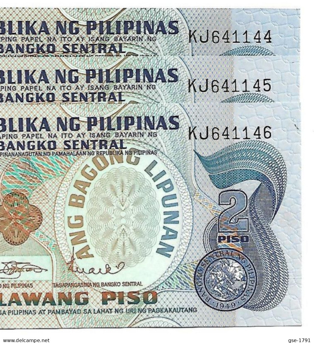 PHILIPPINES  José RIZAL  2 PISO (1970) #152  Lot De 3 Billets Série,  Pr. Neuf - Philippines