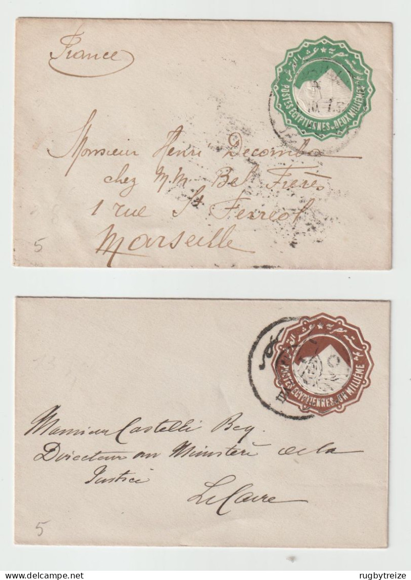 6295 - 2 LETTRE COVER Egypt Egypte ENTIER POSTAL PYRAMIDE DESCOMBES MARSEILLE CASTELLI BEQ LE CAIRE - Lettres & Documents