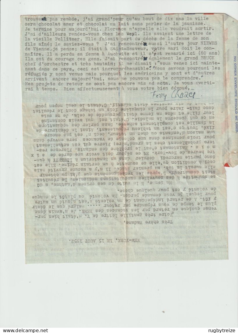 6298 LETTRE COVER BEHR CHARES GUEWING ASNIERES NEW YORK - DANS TEXTE Niewes Auschwitz BRUCK 1952 - 1941-60