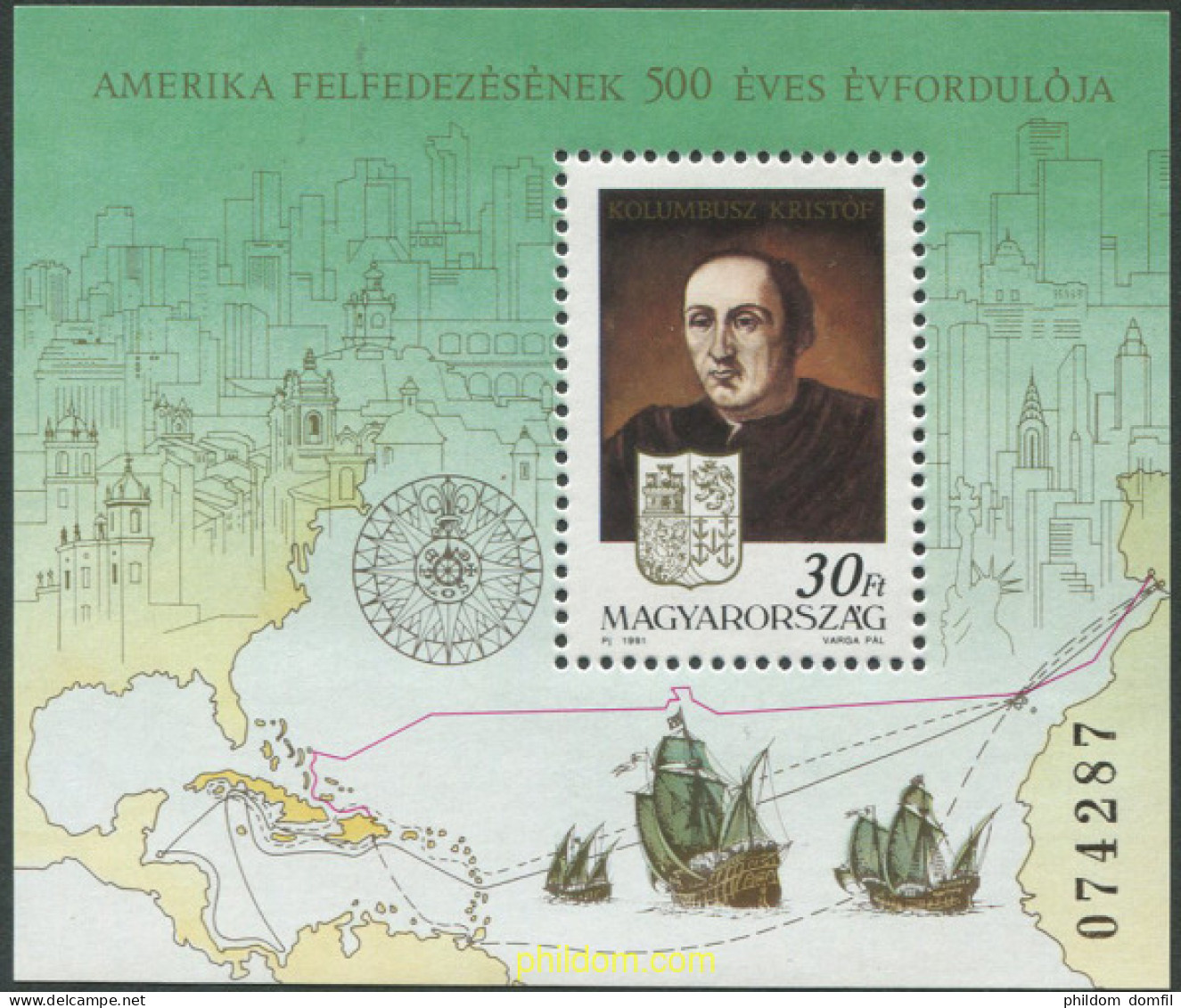 215135 MNH HUNGRIA 1991 500 ANIVERSARIO DEL DESCUBRIMIENTO DE AMERICA - Used Stamps