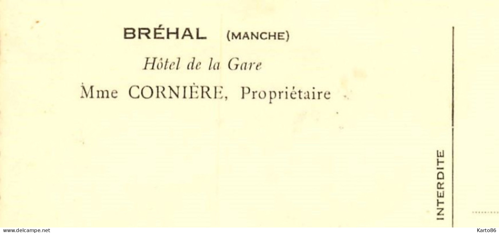 Bréhal * Hôtel De La Gare Mme A. CORNIERE Propriétaire Café Restaurant - Brehal