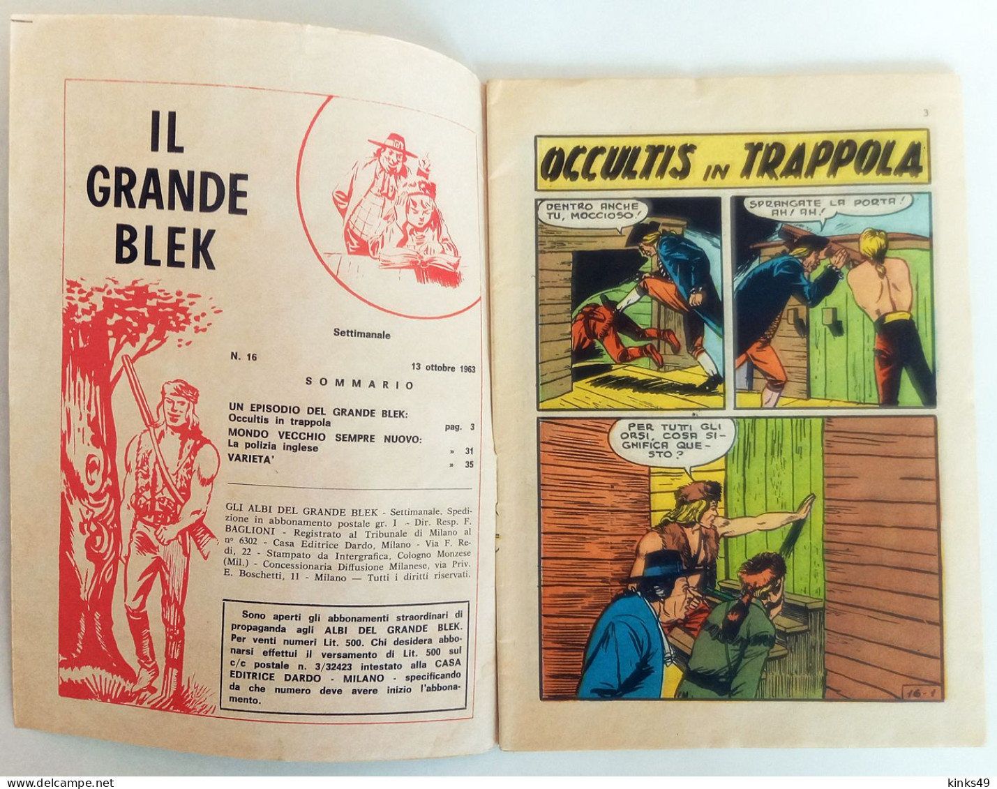 M282> GLI ALBI DEL GRANDE BLEK = N° 16 Del 13 OTTOBRE 1963 - Casa Editrice DARDO - Erstauflagen