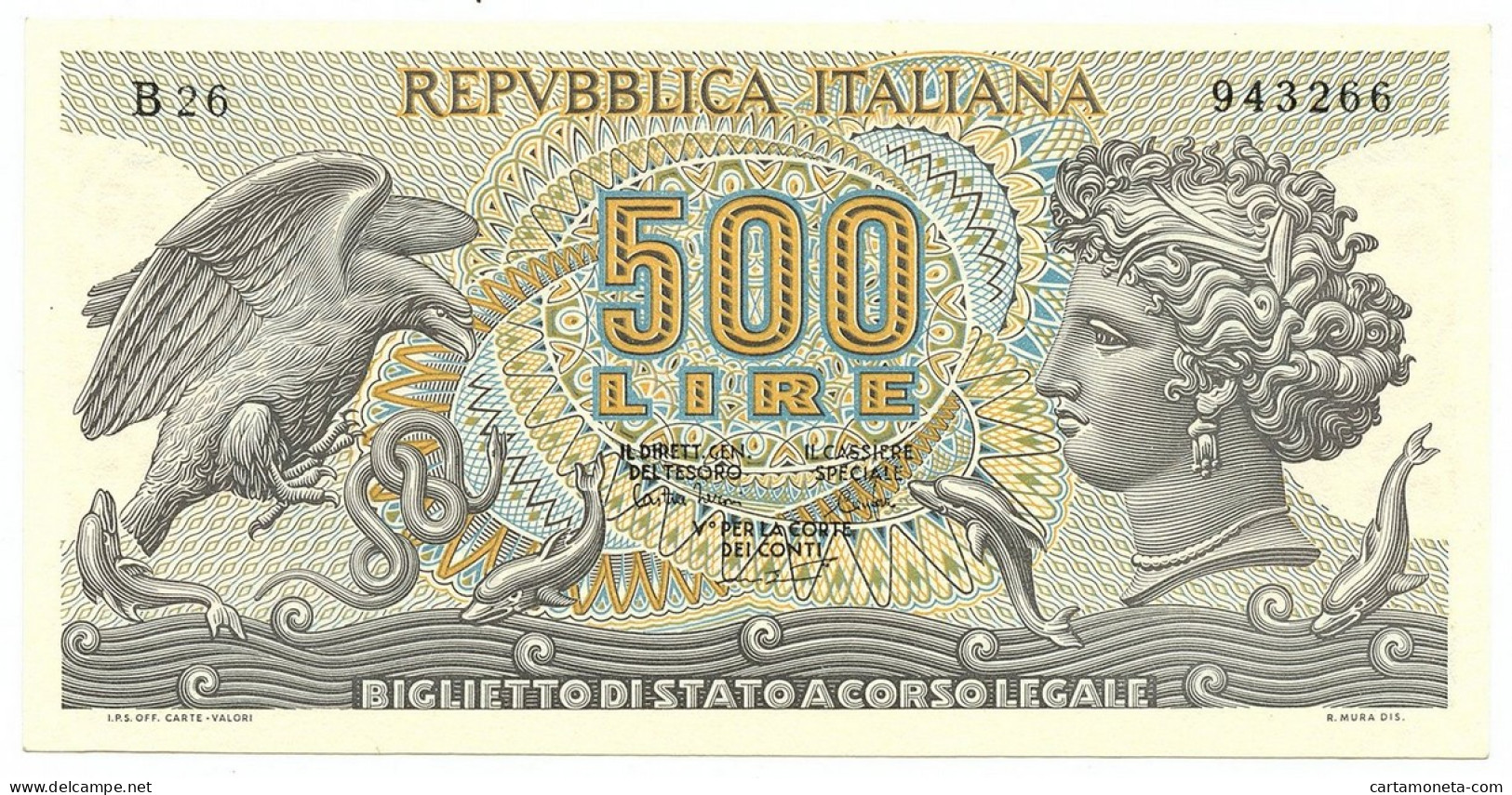 500 LIRE BIGLIETTO DI STATO ARETUSA 23/04/1975 FDS - Autres & Non Classés