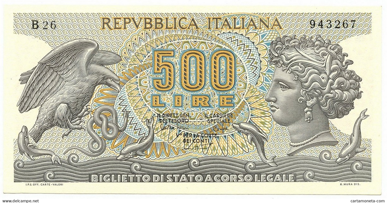 500 LIRE BIGLIETTO DI STATO ARETUSA 23/04/1975 FDS - Autres & Non Classés