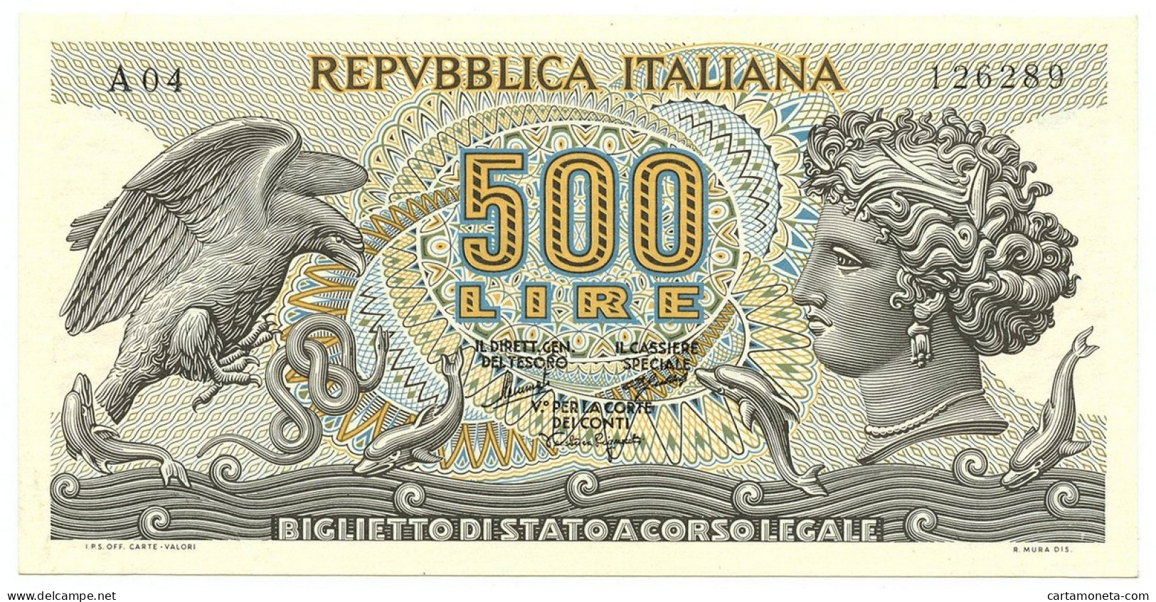 500 LIRE BIGLIETTO DI STATO ARETUSA 20/06/1966 FDS-/FDS - Andere & Zonder Classificatie