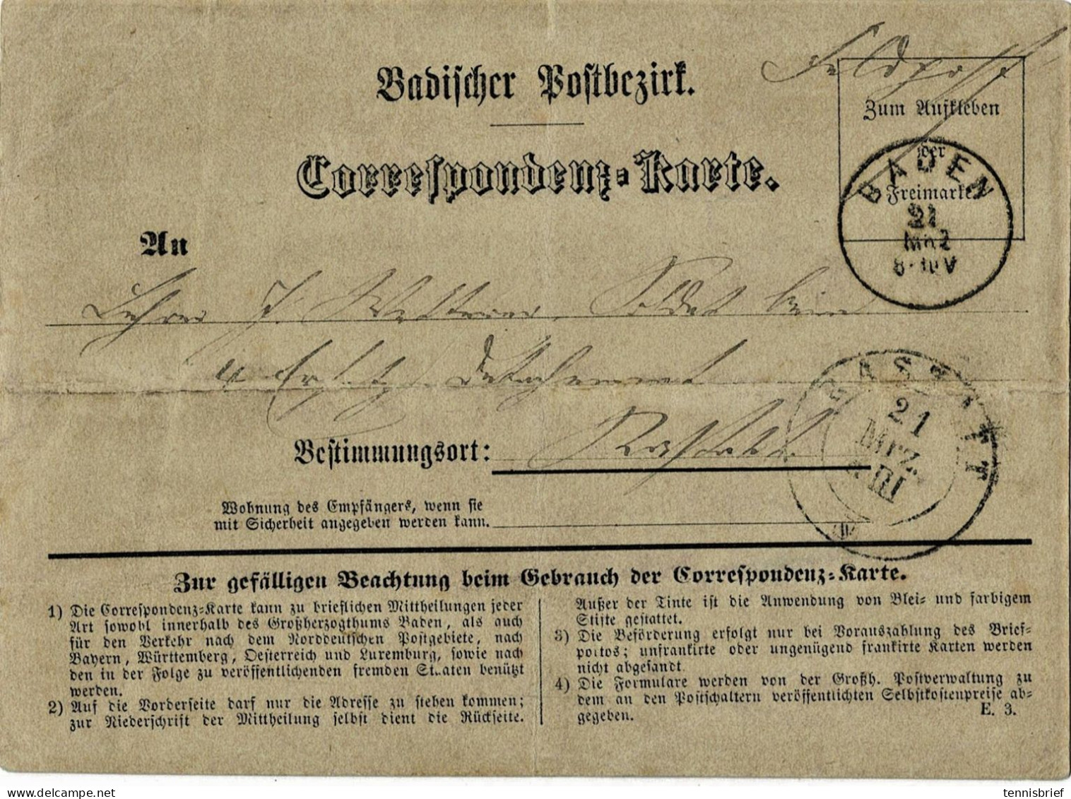 Ca. 1871, Feldpost-Karte, Klar " BADEN "., # A 7128 - Lettres & Documents