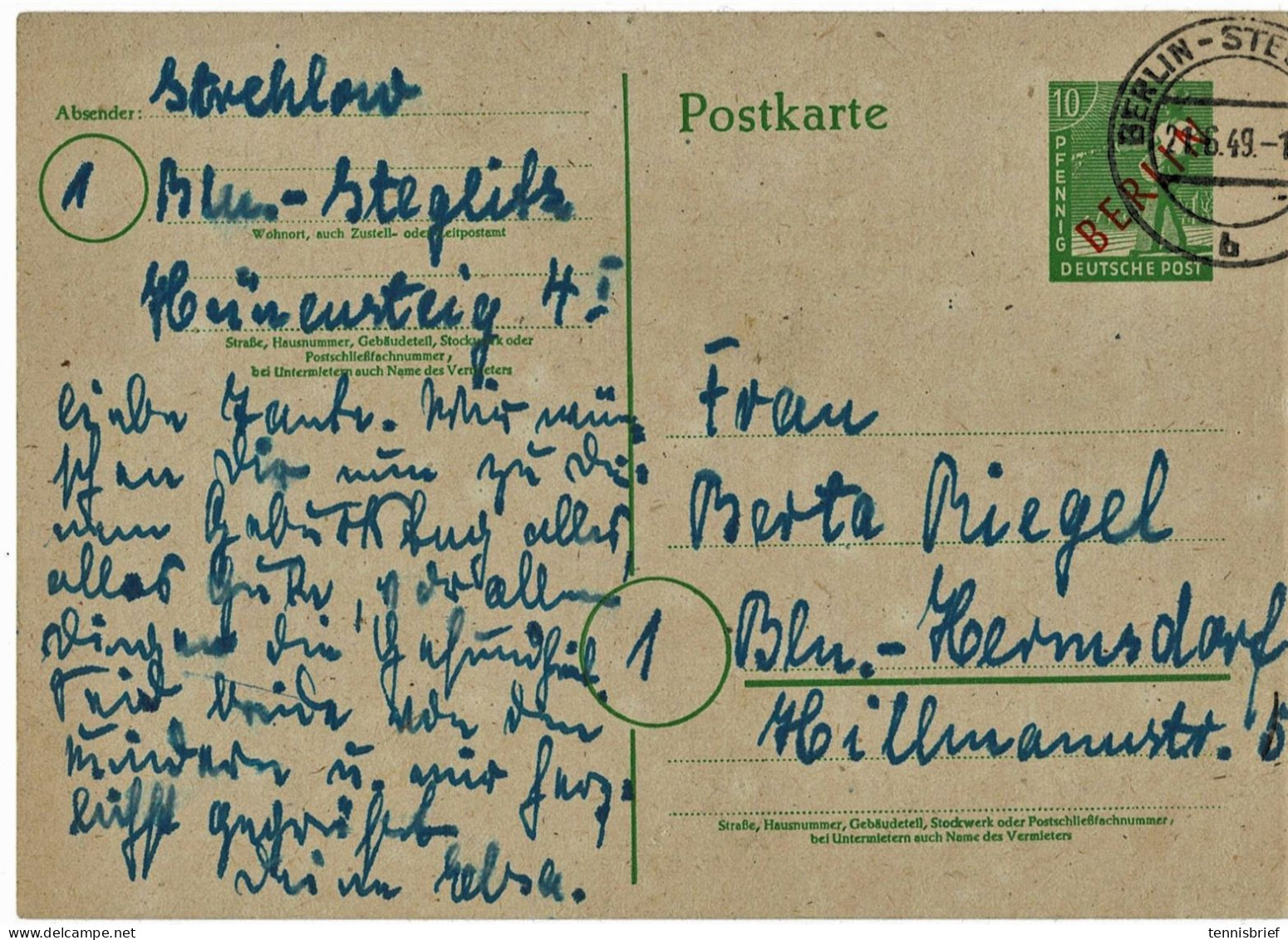 1949, P.3,Rotaufdruck , Portogerecht, Mi. 150.-,Bedarf ! # A 7121 - Postkaarten - Gebruikt