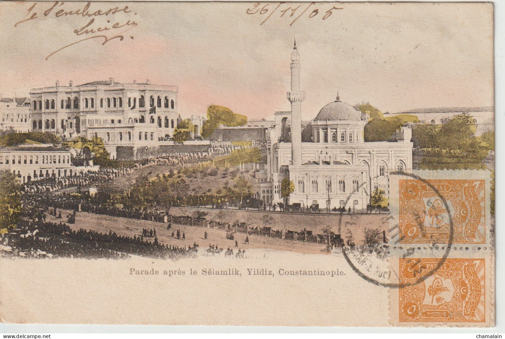 Deux Timbres 5 Paras Turc Yvert TR106 Année 1905 Sur Carte Postale CONSTANTINOPLE Vers PARIS - 1837-1914 Smyrna