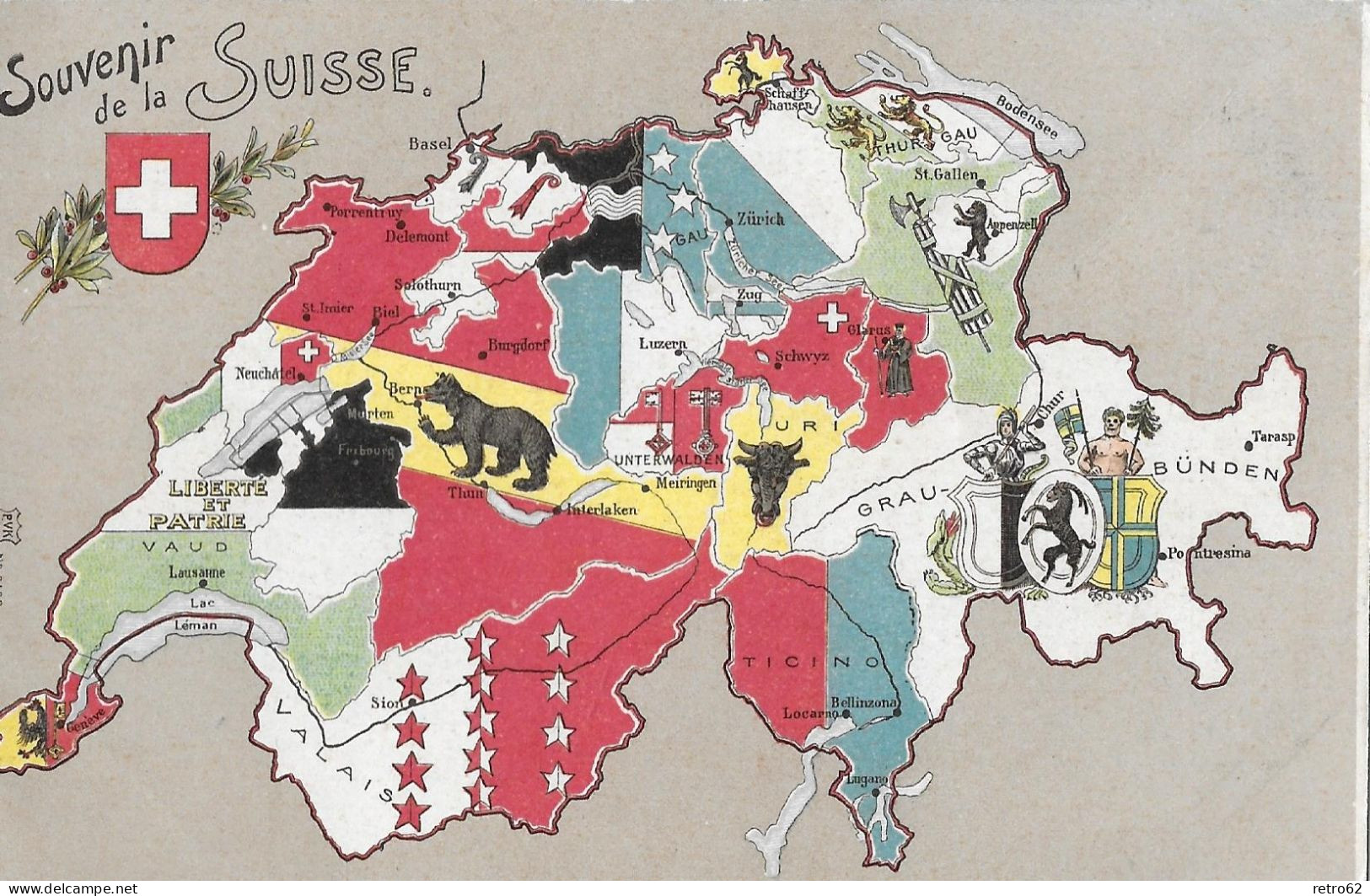 SOUVENIER DE LA SUISSE ► Schöne Karte Mit Kantonswappen, Ca.1900 - St. Anton