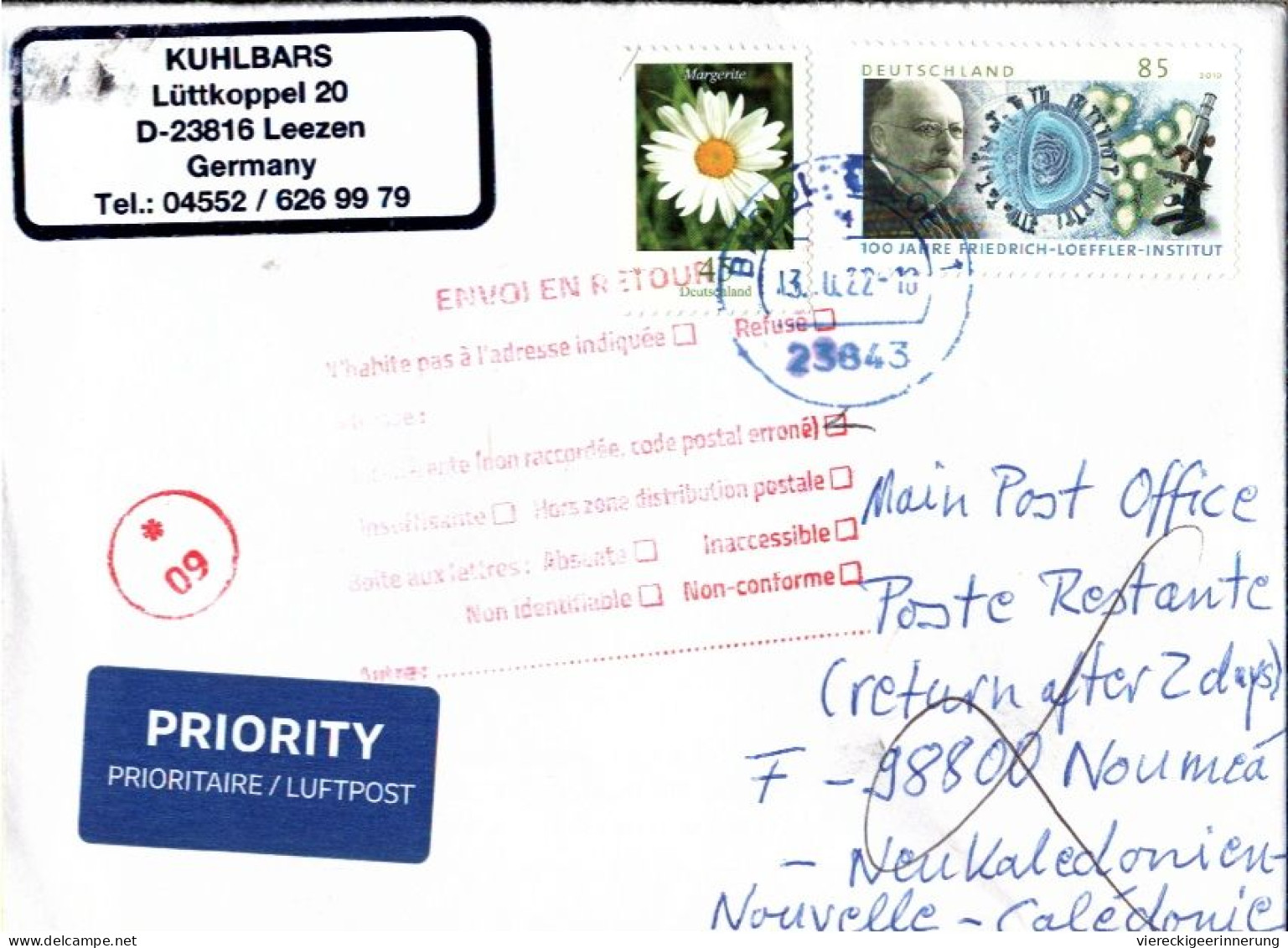 ! 2022 Lettre, Luftpost Brief Von Bad Oldesloe Nach Neukaledonien, Nouvelle Caledonie, Noumea, Airmail Cover - Briefe U. Dokumente