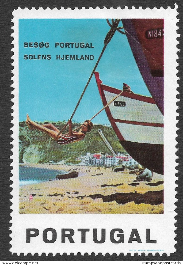 Portugal Nazaré Grand Vignette Touristique Pays Du Soleil En Danois In Danish Tourism Cinderella Poster Stamp - Ortsausgaben