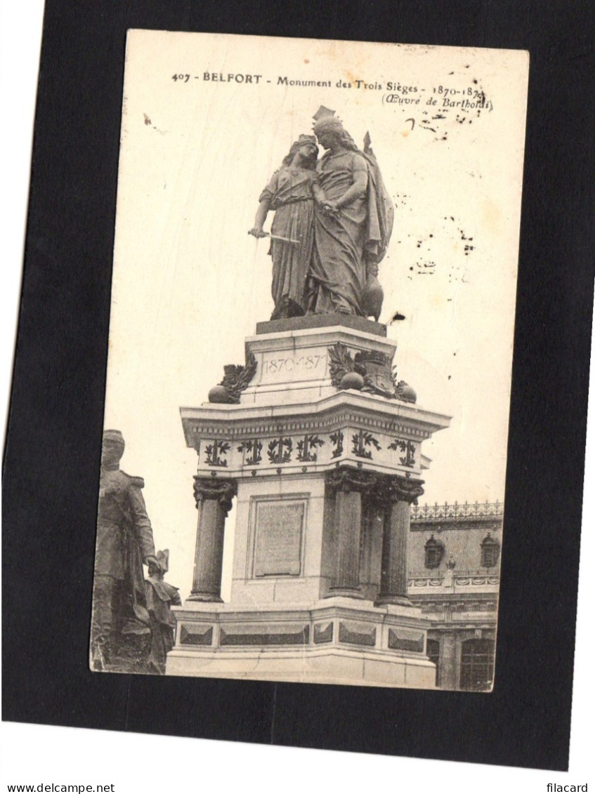 120384       Francia,    Belfort,   Monument  Des  Trois  Sieges,  Oeuvre  De  Bartholdi,  VG  1912 - Belfort – Siège De Belfort