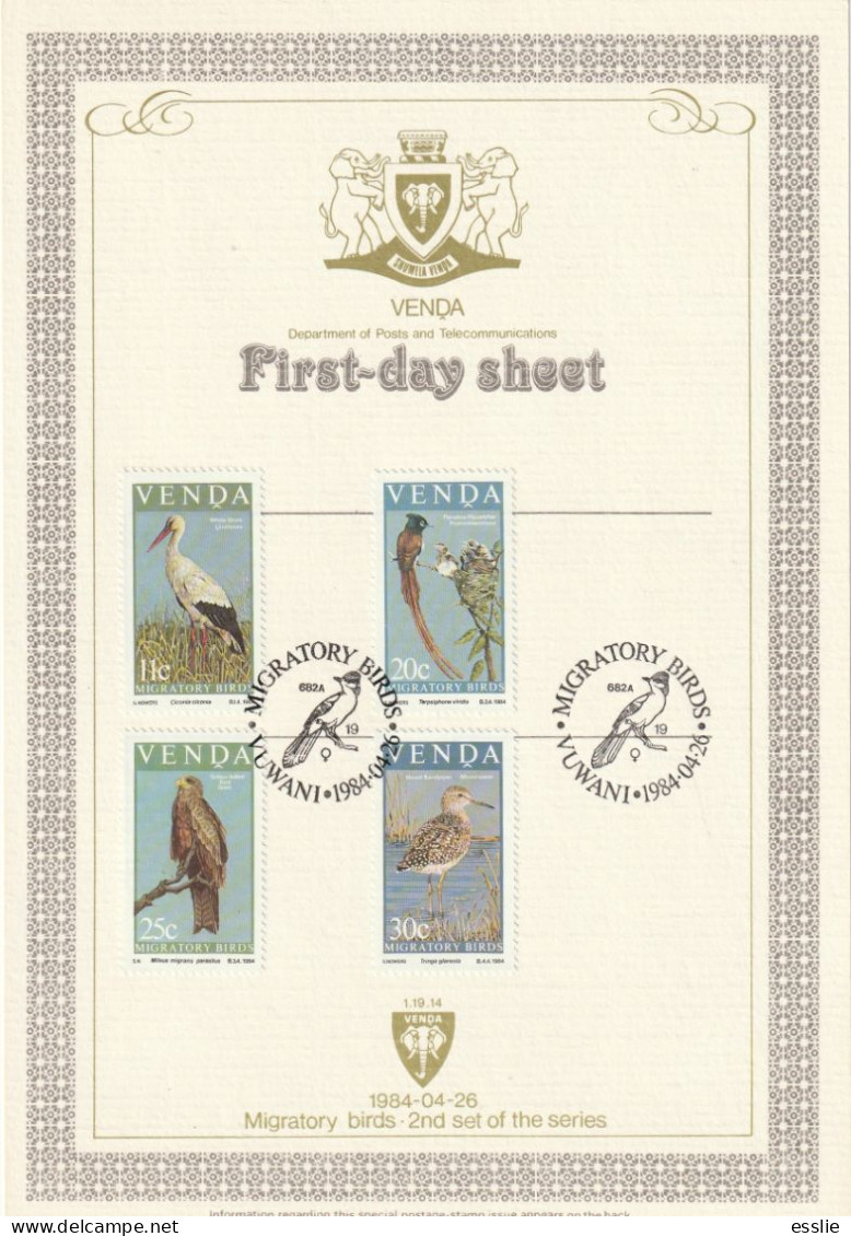 Venda - 1984 - Migratory Birds Zugvogel Vogel - Collectors Card - Venda
