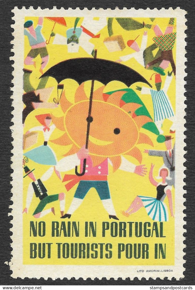 Portugal Grand Vignette Touristique Soleil No Rain In Portugal But Tourists Pour In Sun Tourism Cinderella Poster Stamp - Lokale Uitgaven