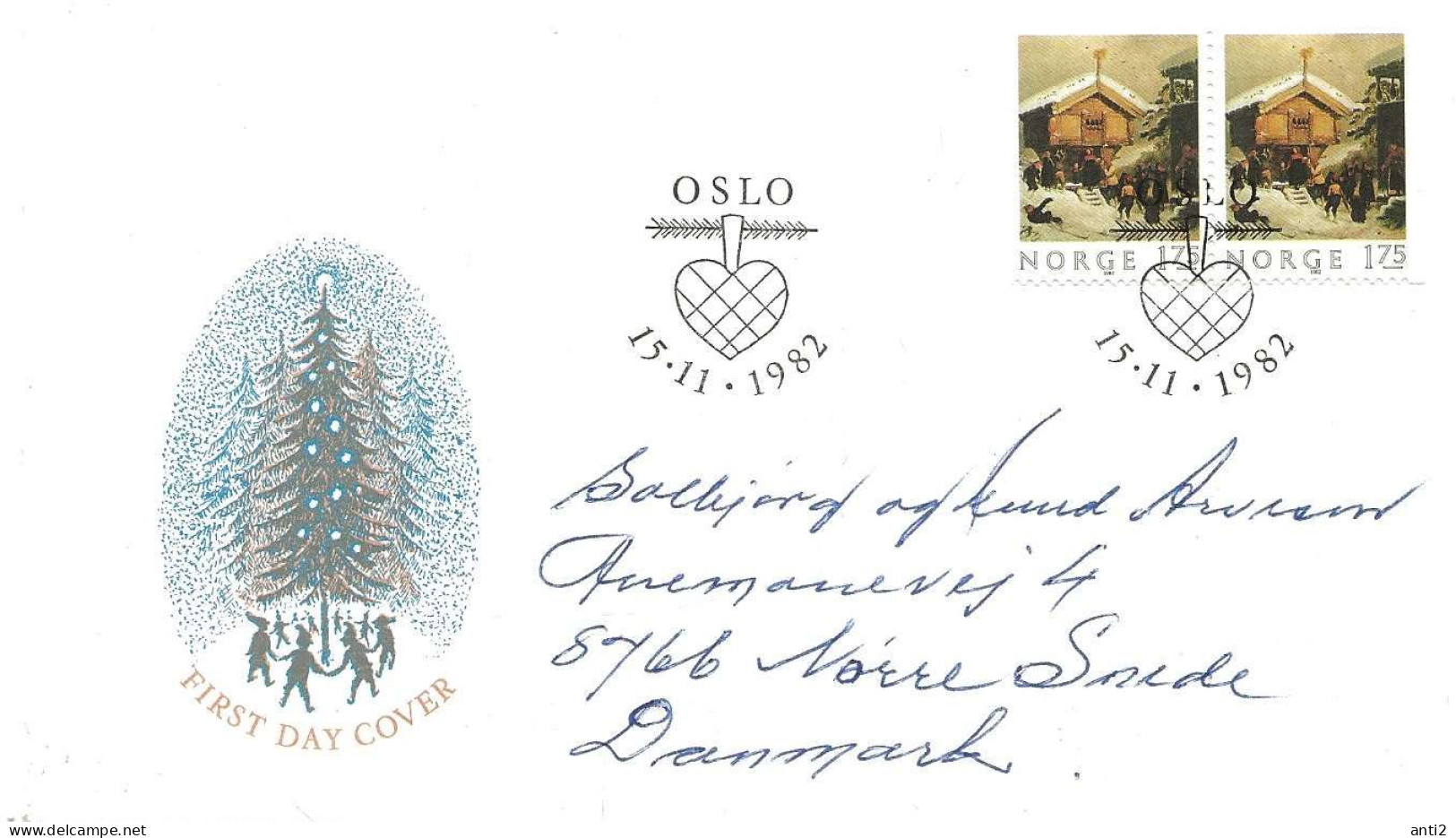 Norge Norway 1982 Christmas, Painting Of Adolph Tiedemand, Mi 875 Pair, FDC - Briefe U. Dokumente