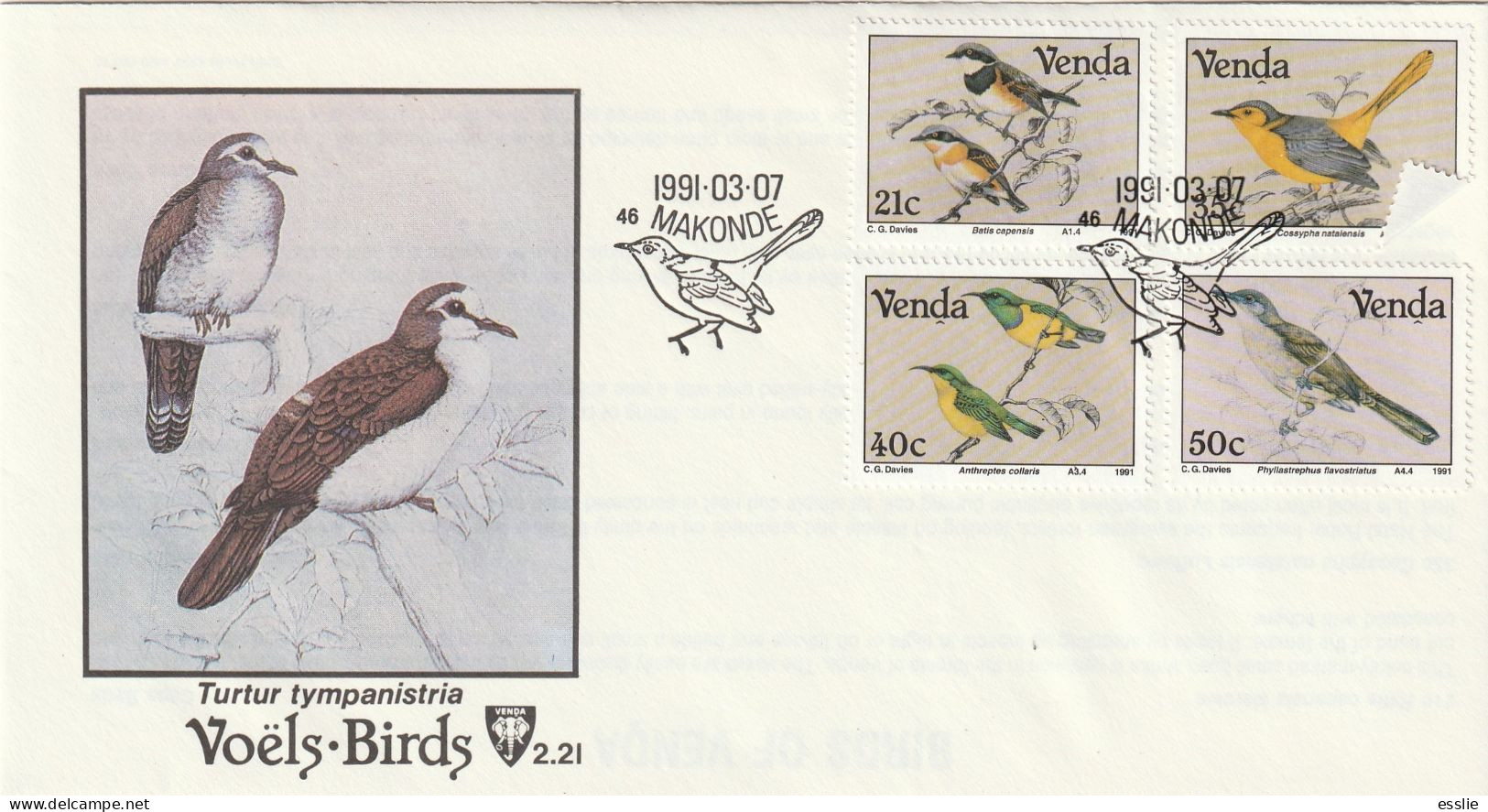 Venda - 1991 - Birds Vogel - Paintings By Claude Finch-Davis - Complete Set On FDC - Venda