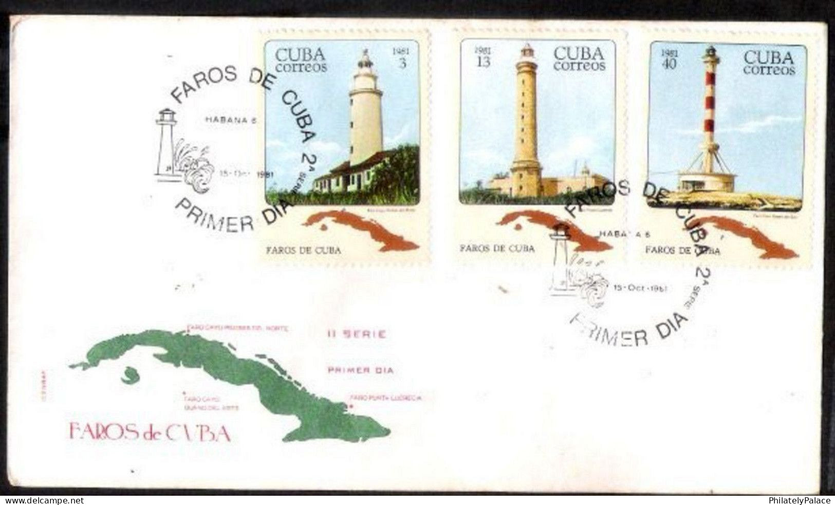 CUBA 1981 Lighthouse ,Leuchtturm,Phares,Habana,Map,Architecture 3v On FDC (**) - Cartas & Documentos