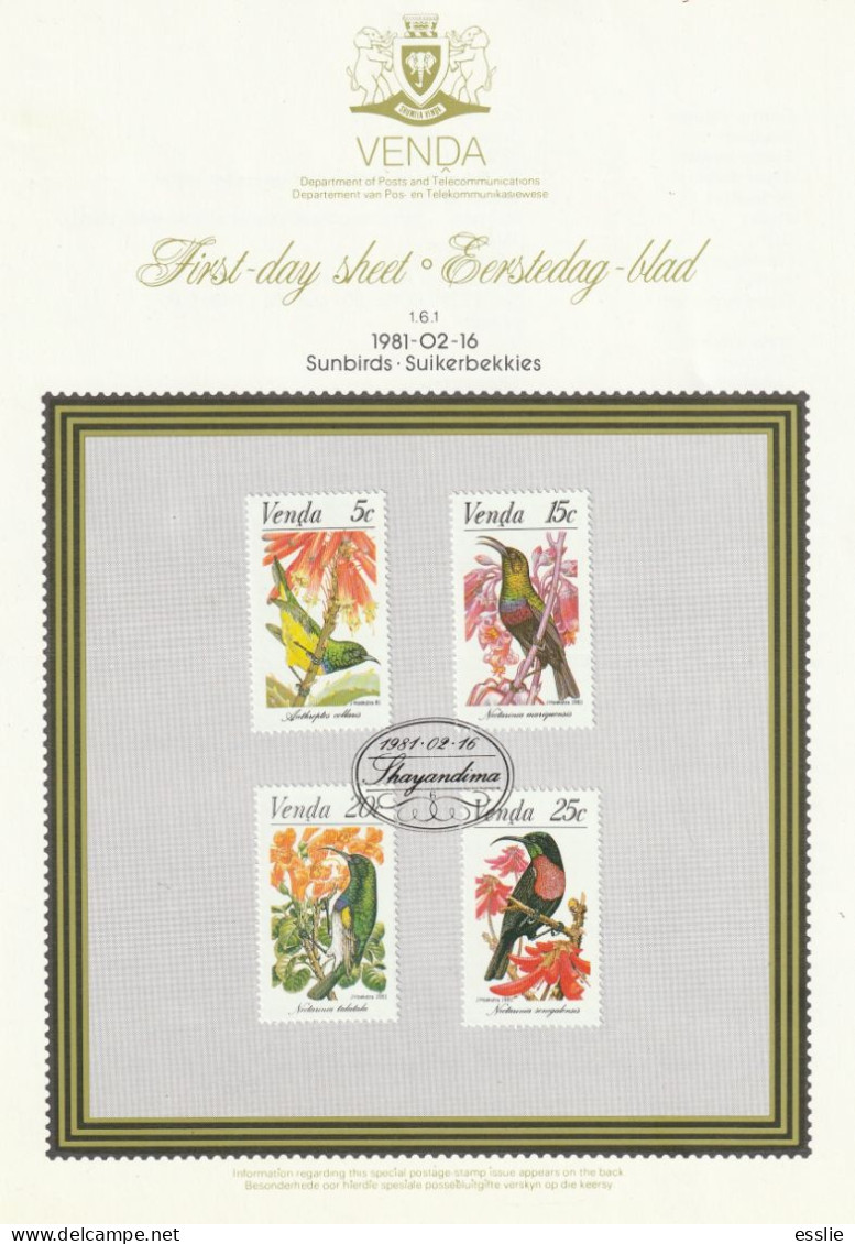 Venda - 1981 - Sunbirds Birds Vogel Nektarvogel - Collectors Card - Venda