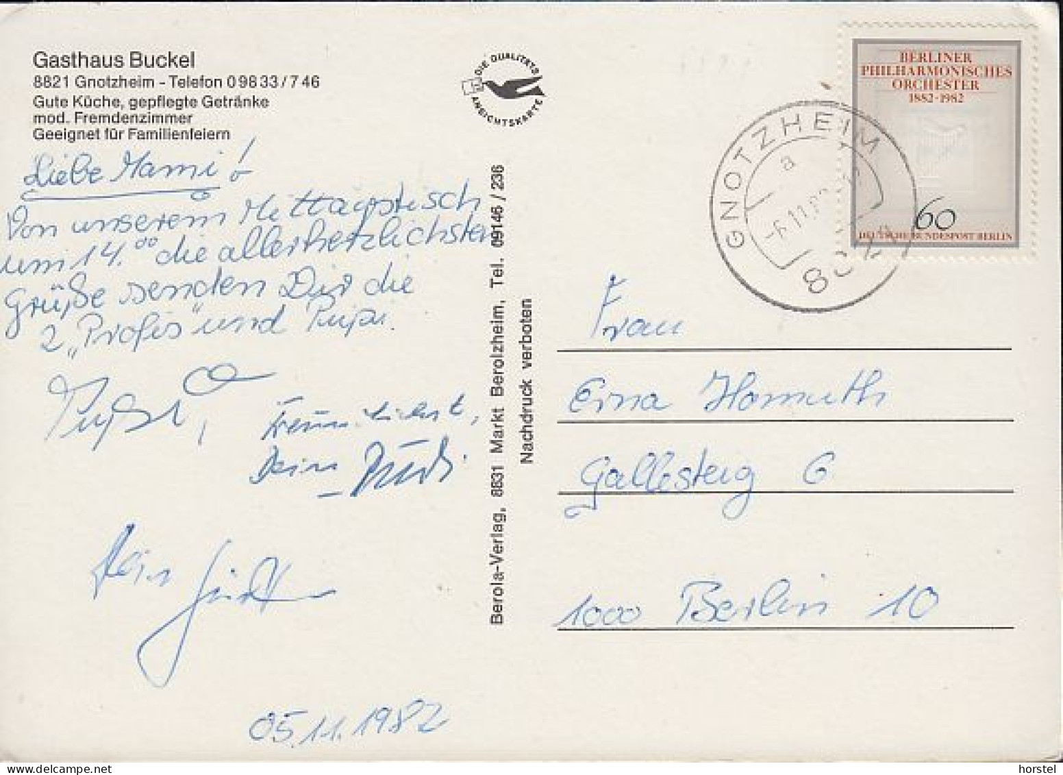 D-91728 Gnotzheim - Gasthaus Buckel - Car - Nice Stamp "Berlin" - Gunzenhausen