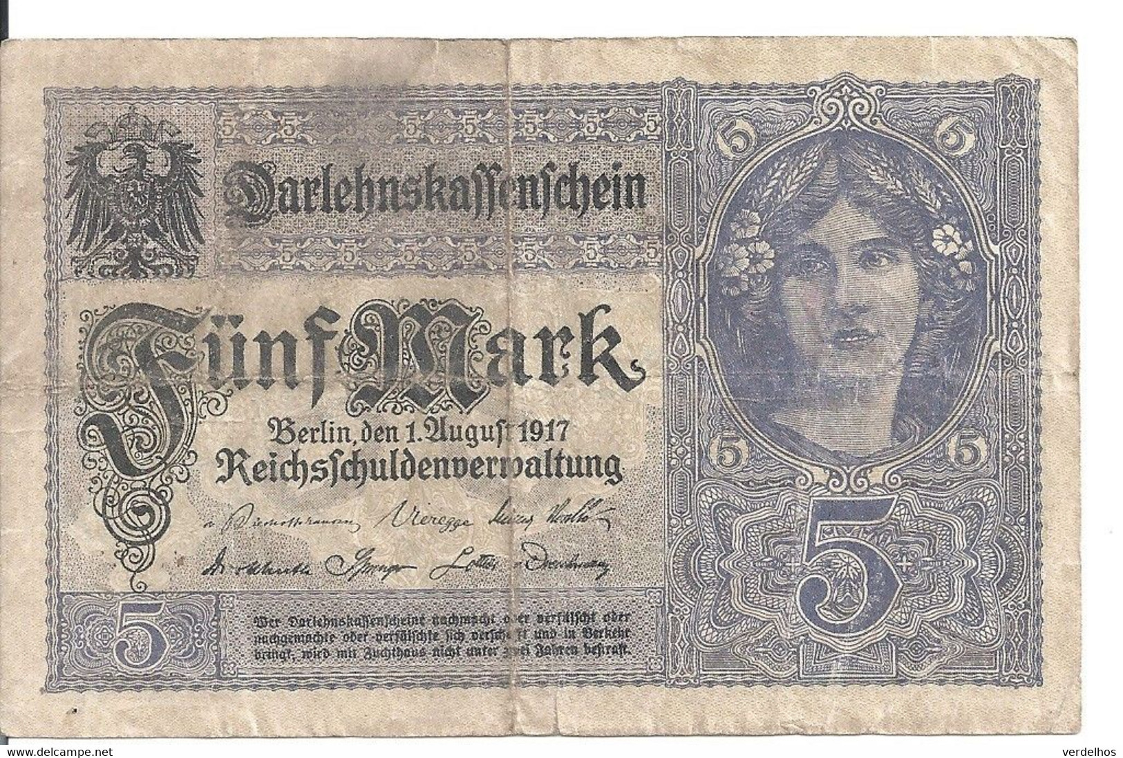 ALLEMAGNE 5 MARK 1917 VF P 56 - 5 Mark