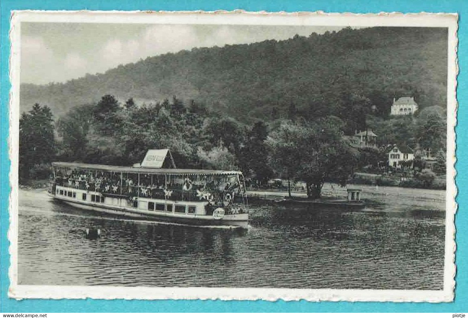 * Lustin (Profondeville - Namur - La Wallonie) * (nr 7) Un Bateau Touriste Et L'ile, Boat, Canal, Quai, Old, Rare - Profondeville