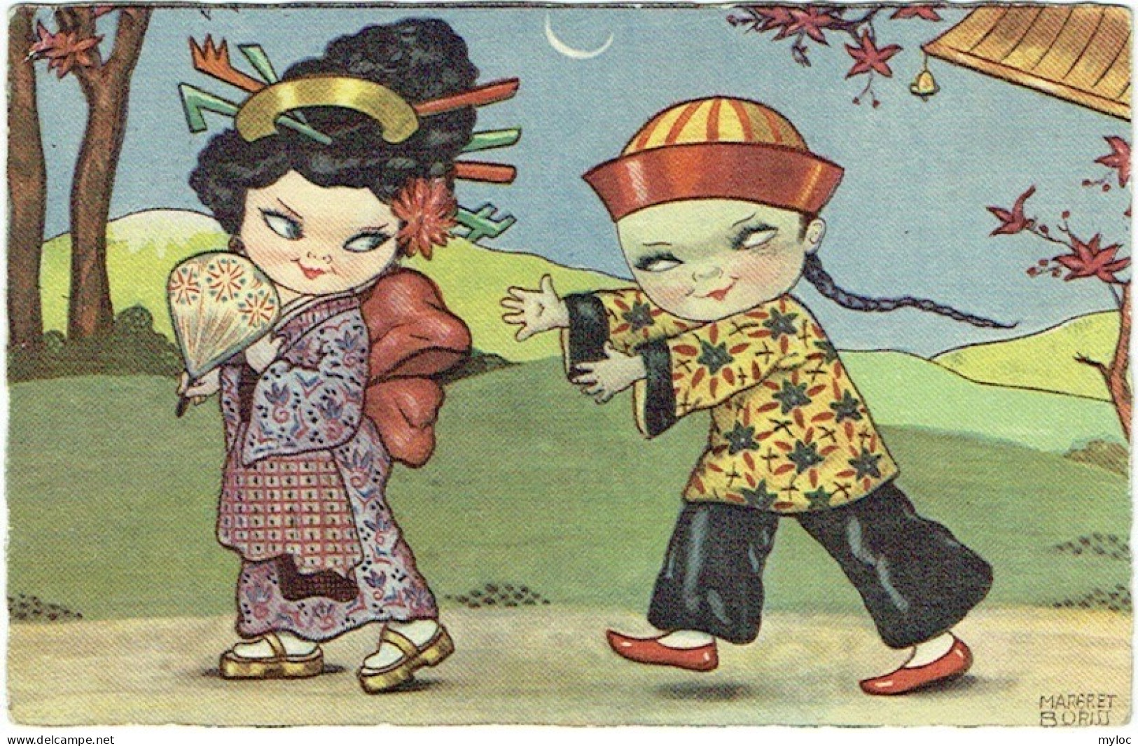 Illustrateur : BORISS, Margret. Couple De Jeunes Chinois. - Boriss, Margret