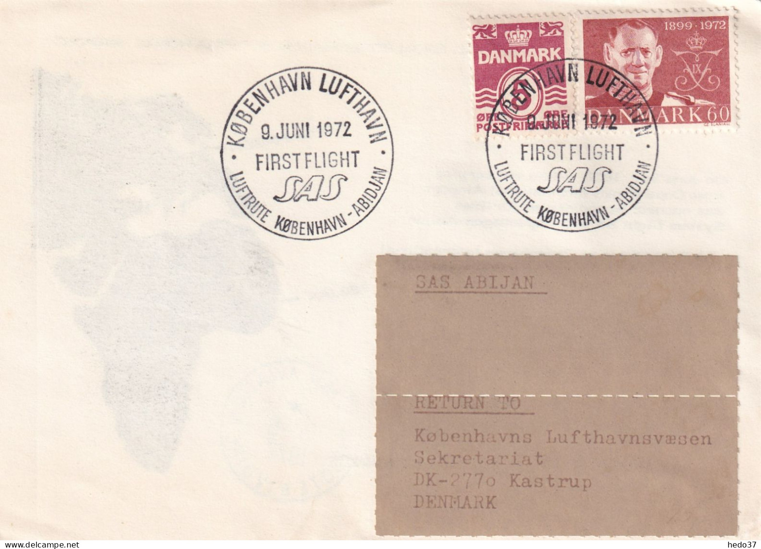 Danemark - 1er Vol - Enveloppe - Airmail