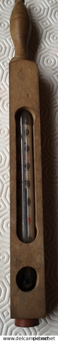 Thermomètre De Bain Flottant Ancien En Bois Et Verre - Accessoires