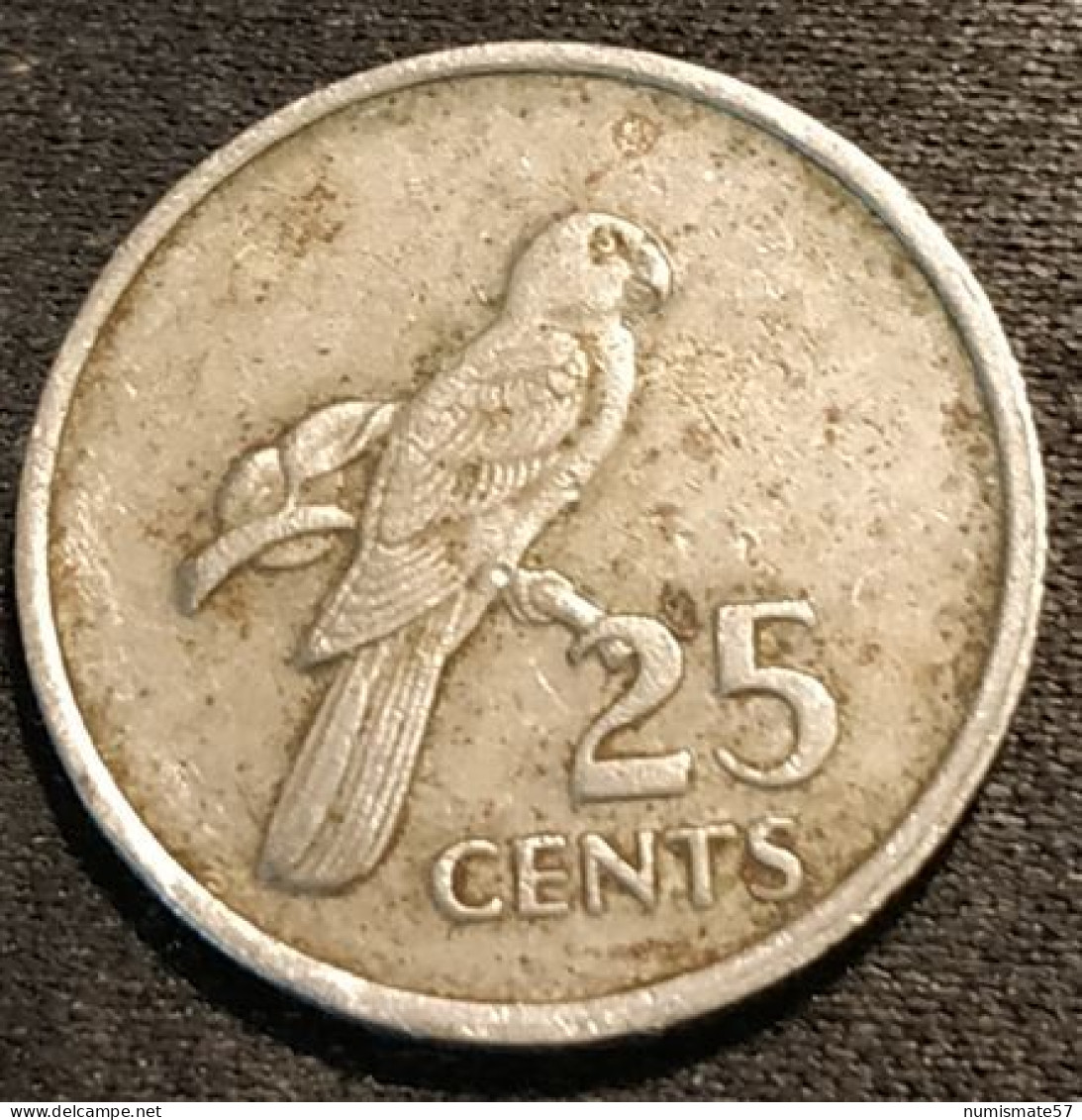 SEYCHELLES - 25 CENTS 1977 - Grande Légende - KM 33 - ( Perroquet Noir Coracopsis Nigra ) - Seychellen