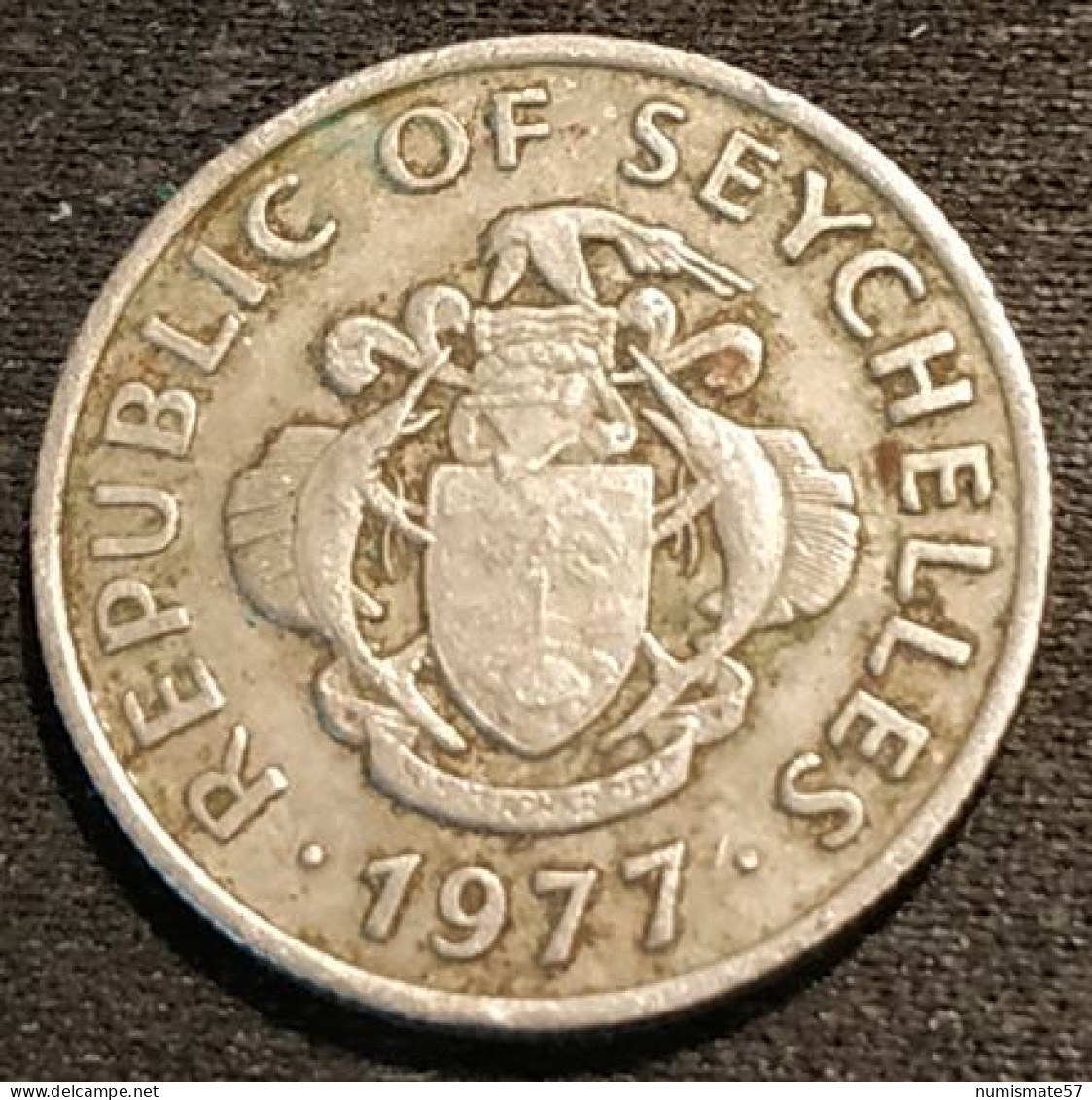 SEYCHELLES - 25 CENTS 1977 - Grande Légende - KM 33 - ( Perroquet Noir Coracopsis Nigra ) - Seychelles