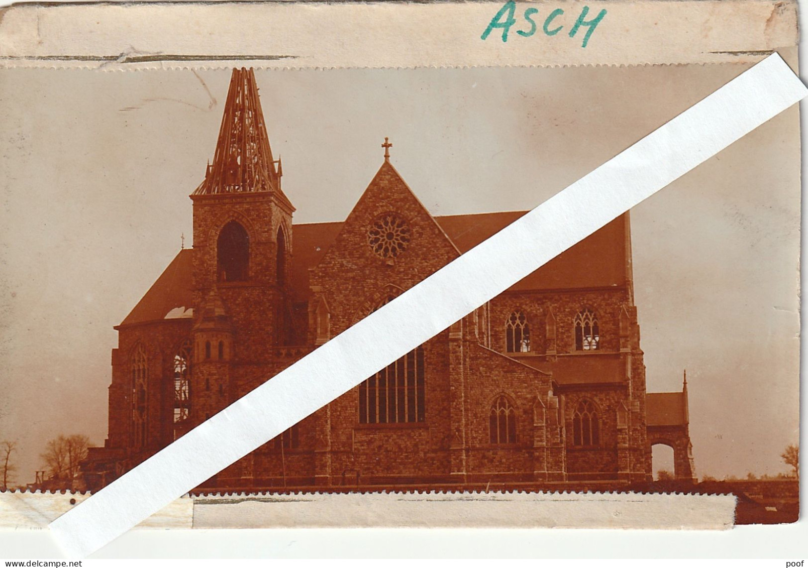 Asch / As : Bouw Kerk Der H. Theresia 1930-32 --- 2 Rare Foto's Op Dun Papier Met Tekst ( Zie Scans) - As