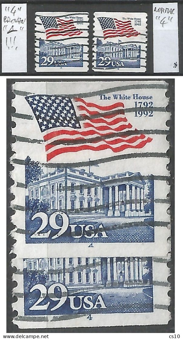 USA 1992 Flag Over White House C.29 COIL Used SC.# 2609 Nice Variety Plate #4 Modified  !!! - Ruedecillas (Números De Placas)