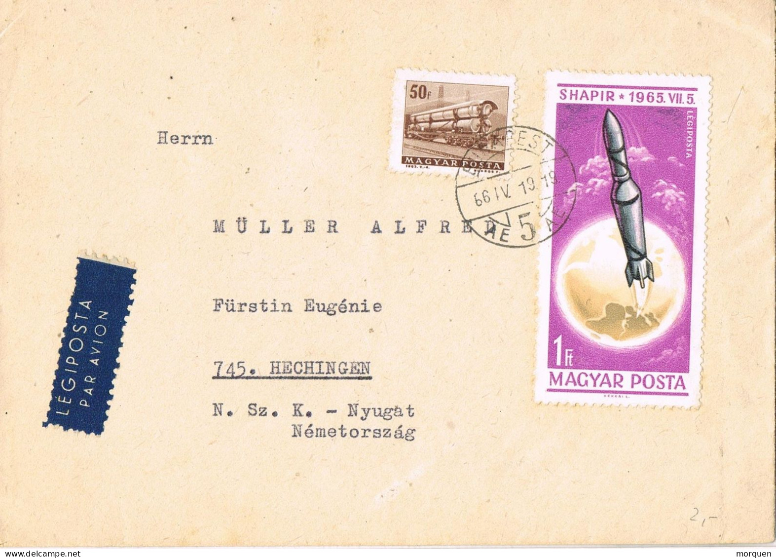 49387. Carta Aerea BUDAPEST (Hungria) 1966 To Hechingen. Stamp SPACE - Brieven En Documenten