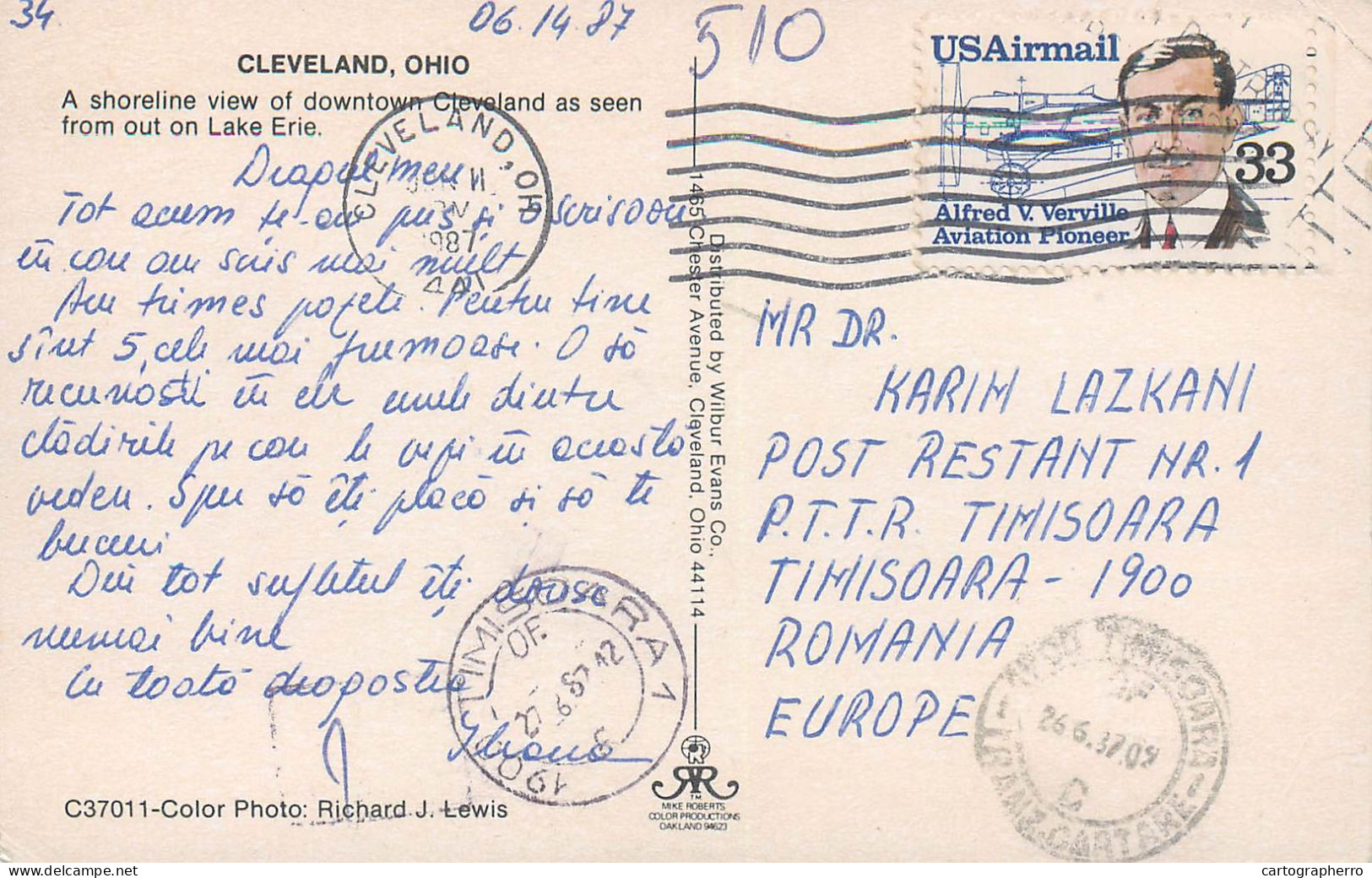 Postcard USA Ohio Cleveland Shoreline View 1987 - Cleveland