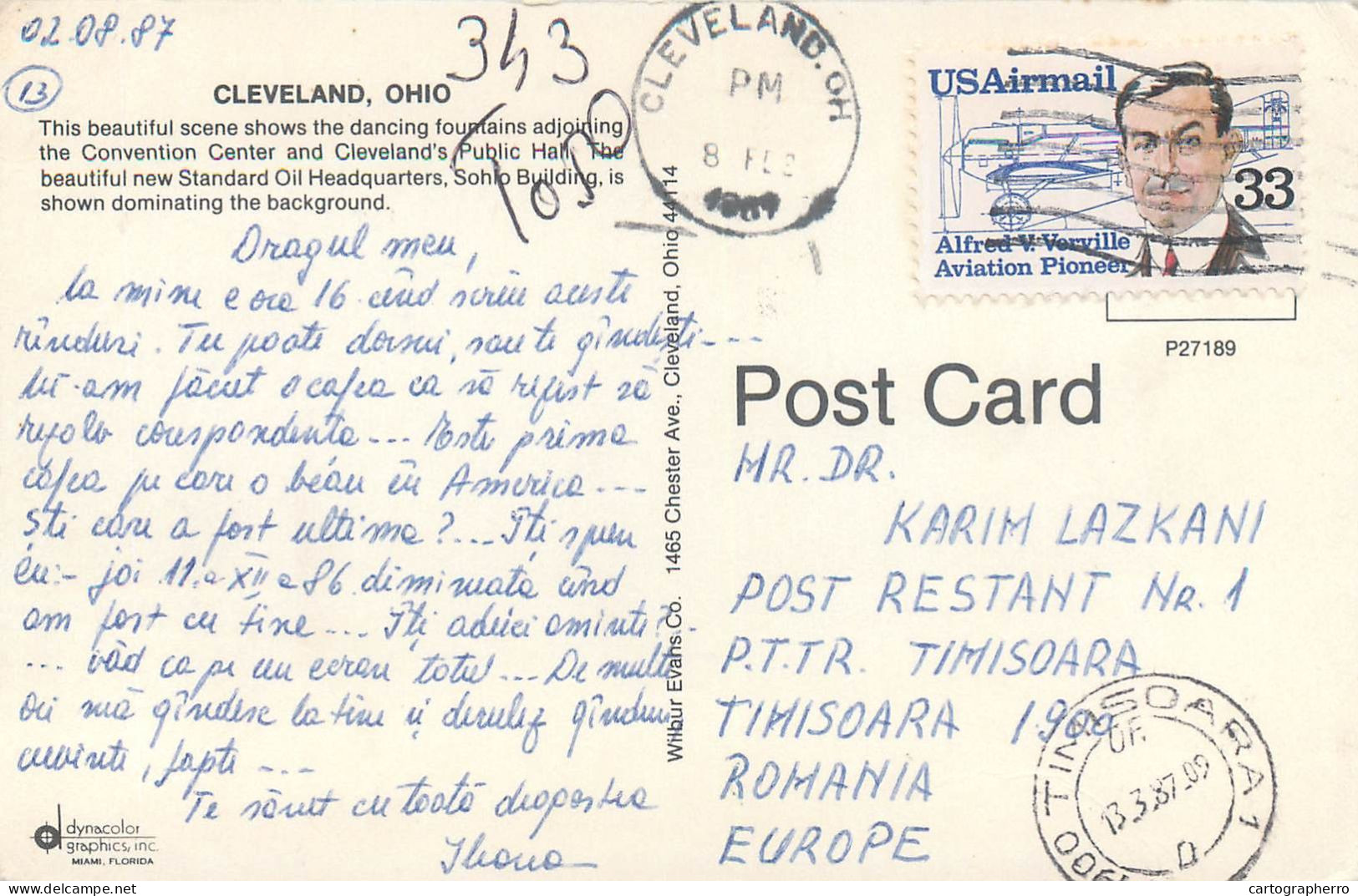 Postcard USA Ohio Cleveland Convention Center 1987 - Cleveland