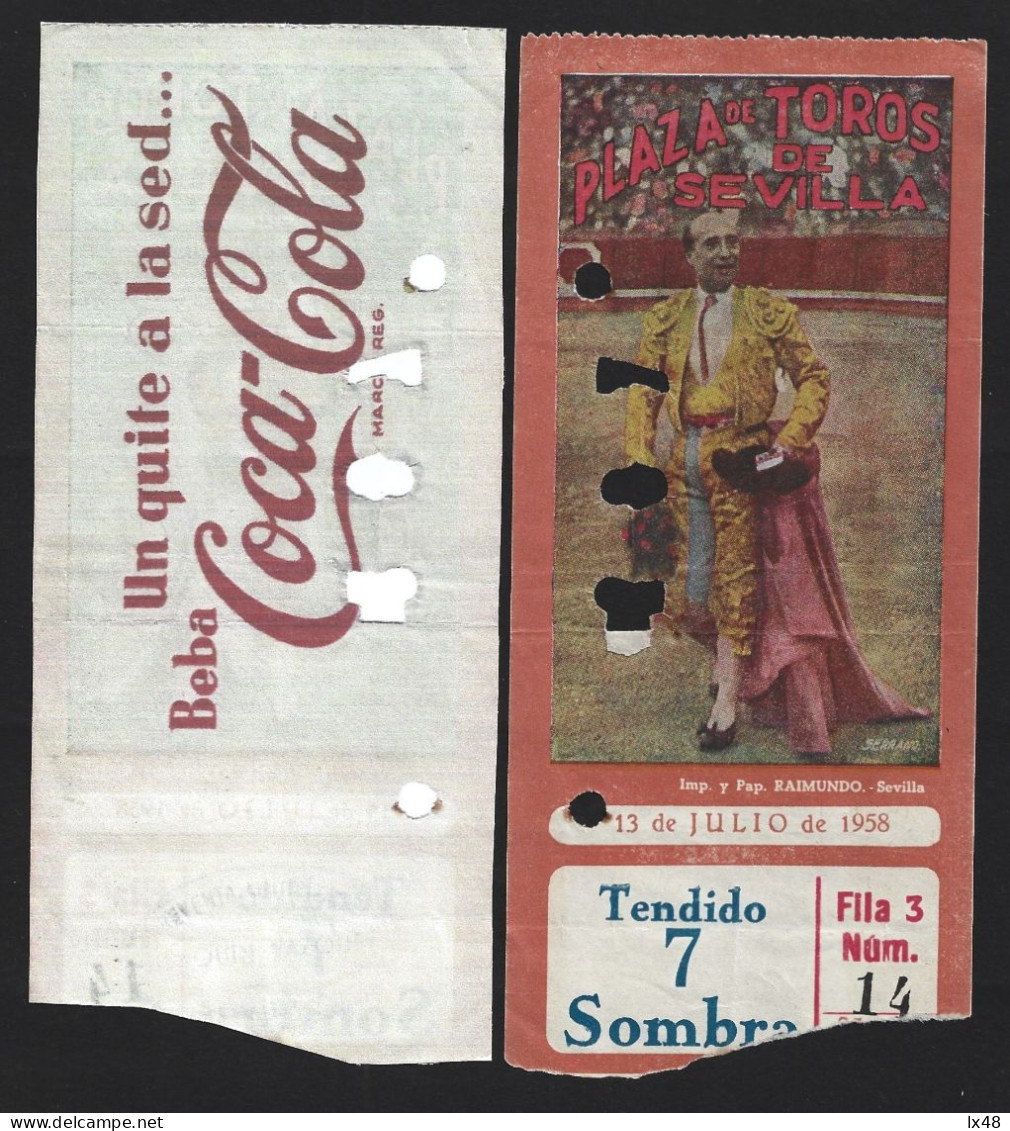 Coke. Drink. 1958 Running Of The Bulls Ticket At The Plaza De Toros In Seville. Coca-Cola Advertising. Koks. Trinken. 19 - Softdrinks