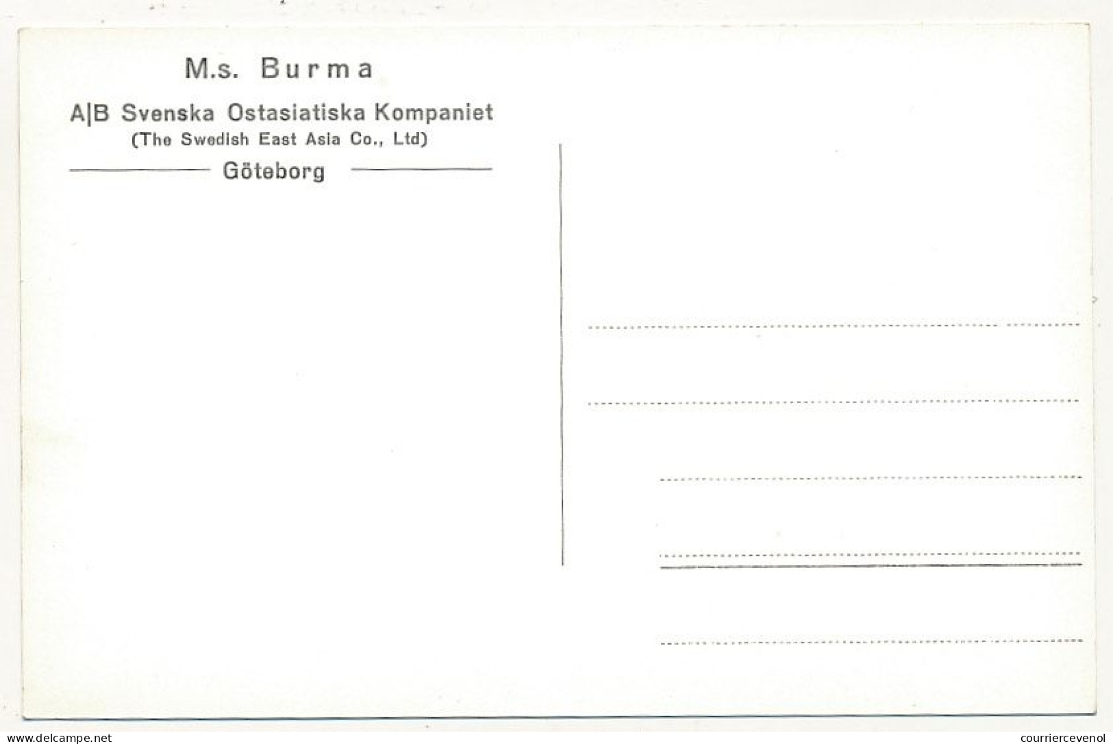 CPSM - "M.S. BURMA" - Swedish East Asia Co, Ltd - Göteborg - Koopvaardij