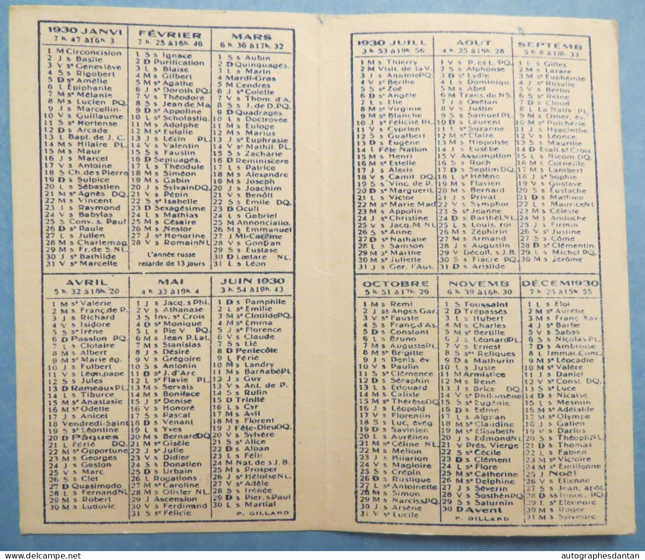● Calendrier 1930 JUPIN à Lyon Sacs De Dames Articles De Voyage Maroquinier Rue Croix Rousse & Paul Bert + Cours Tolstoi - Petit Format : 1921-40