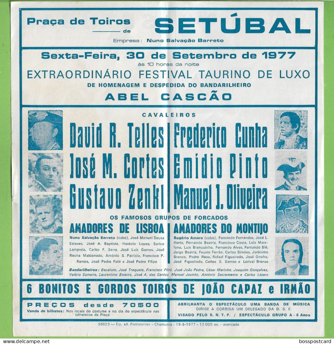 Setúbal - Programa De Tourada - Corrida - Bullfight - Course De Taureaux - Plaza De Toros - Touros - Torero - Portugal - Programmes