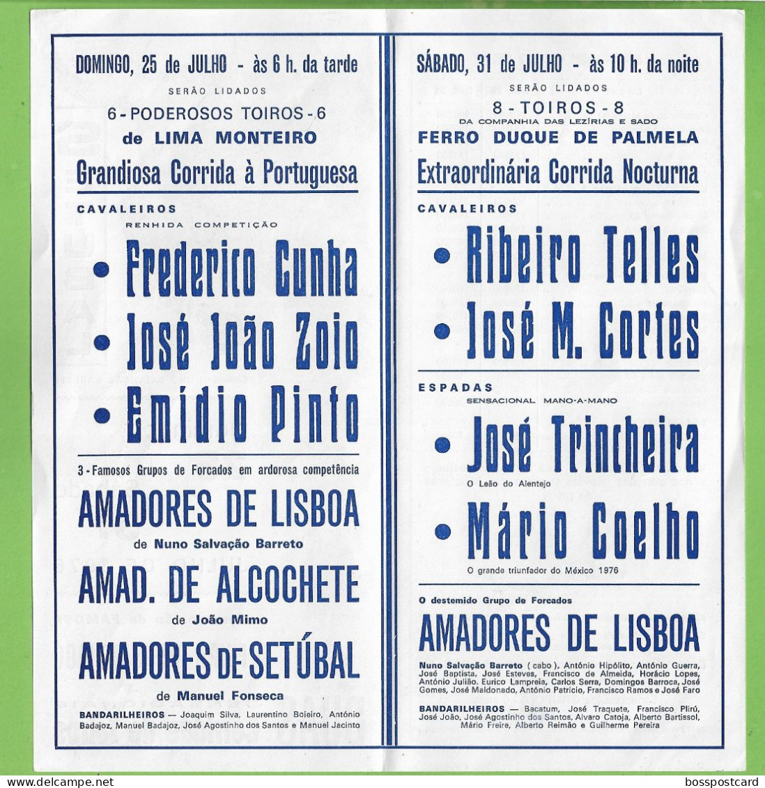 Setúbal - Programa De Tourada - Corrida - Bullfight - Course De Taureaux - Plaza De Toros - Touros - Torero - Portugal - Programmes