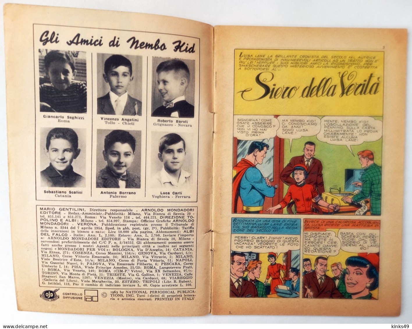 M440> NEMBO KID < Siero Della Verità > N° 358 Del 24 FEBBRAIO 1963 = Con FIGURINE ! - Super Héros