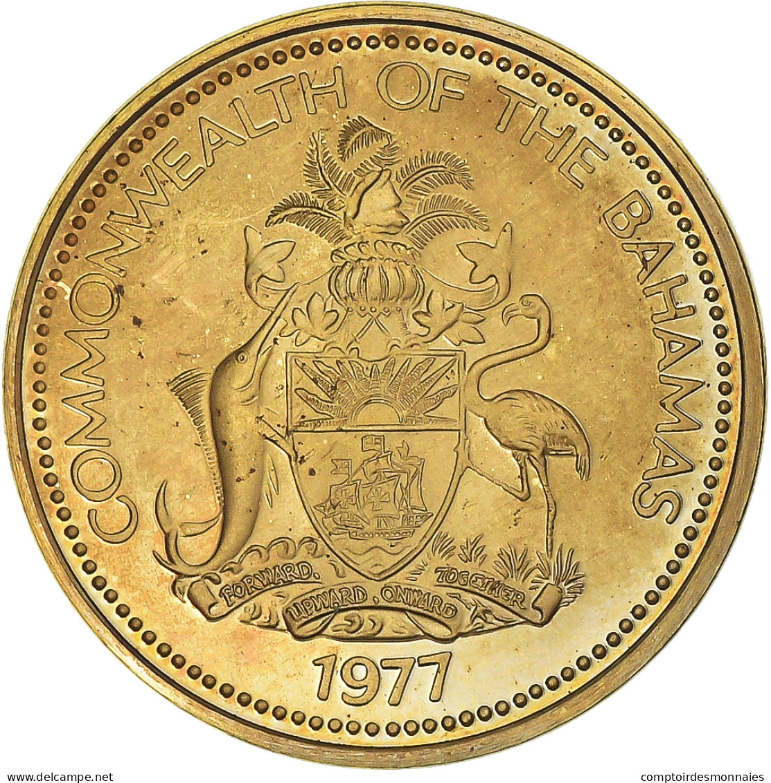 Monnaie, Bahamas, Elizabeth II, Cent, 1977, Franklin Mint, U.S.A., Proof, FDC - Bahama's