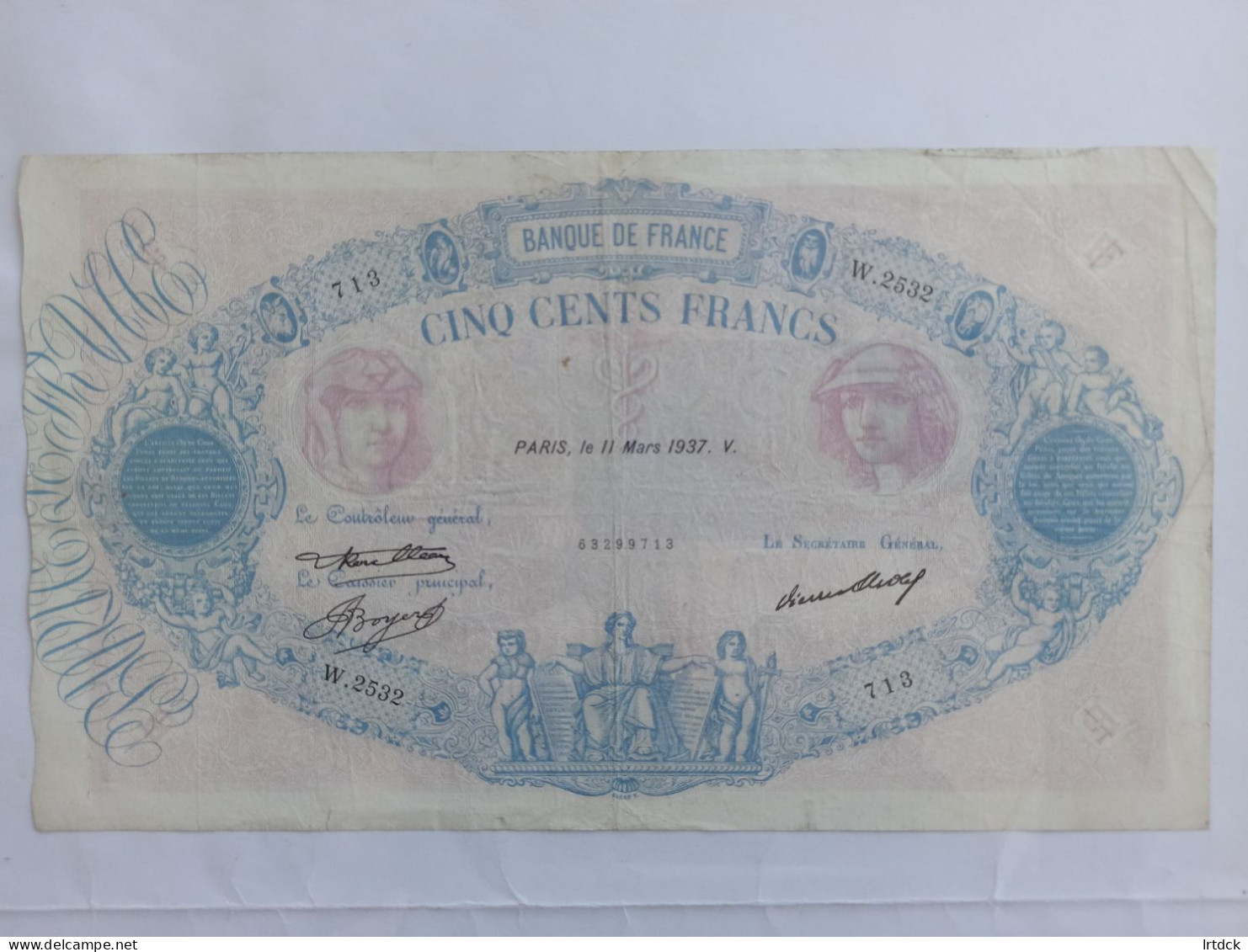 Billet Banque De France  500 Frs Bleu Rose 11/03/1937 - 500 F 1888-1940 ''Bleu Et Rose''
