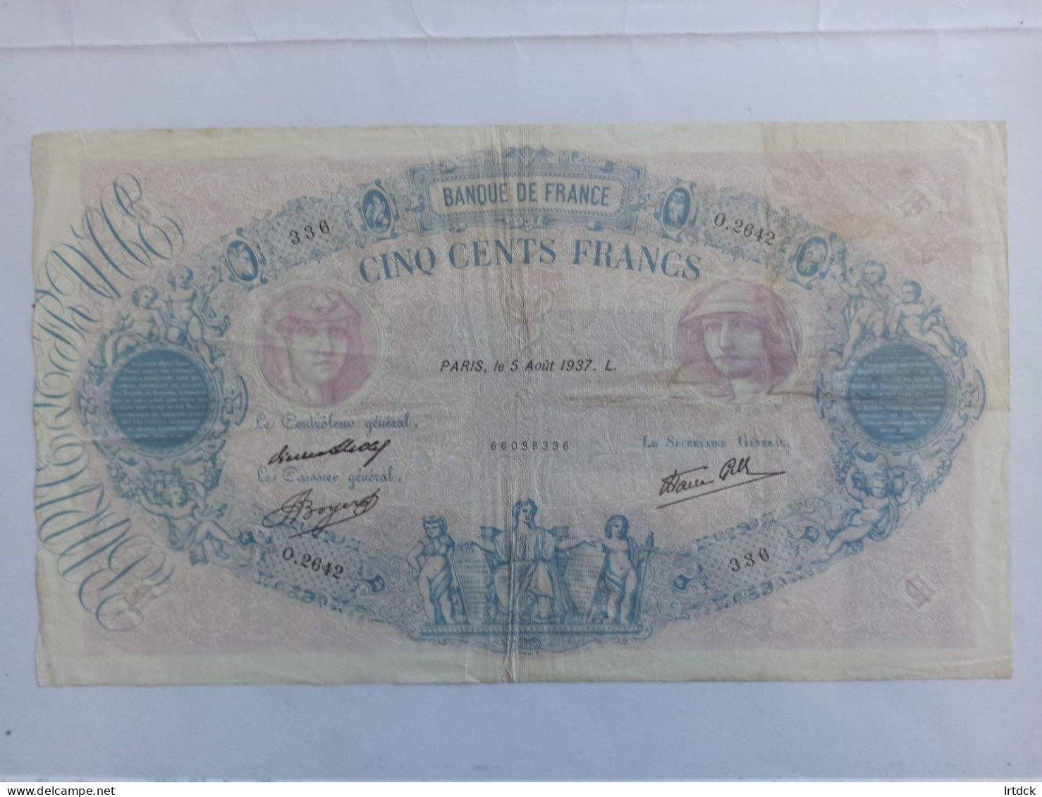 Billet Banque De France  500 Frs Bleu Rose 05/08/1937 - 500 F 1888-1940 ''Bleu Et Rose''