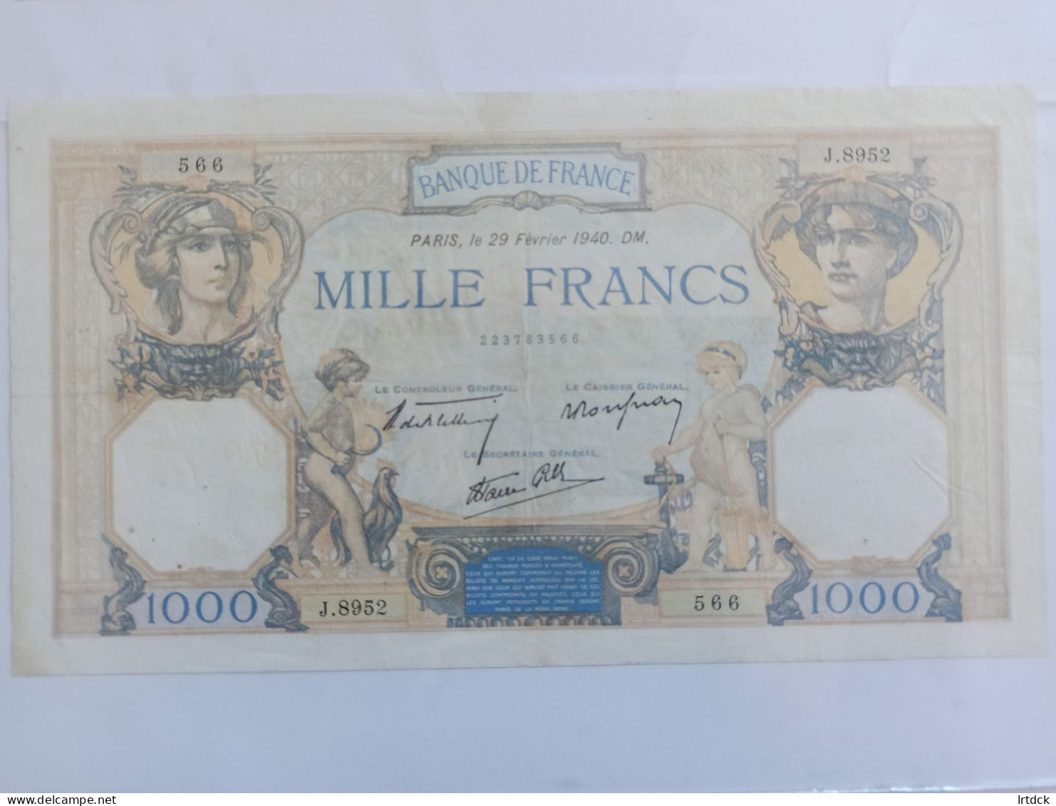 Billet Banque De France 1000 Francs Ceres Et Mercure 29/02/1940 - 1 000 F 1927-1940 ''Cérès Et Mercure''