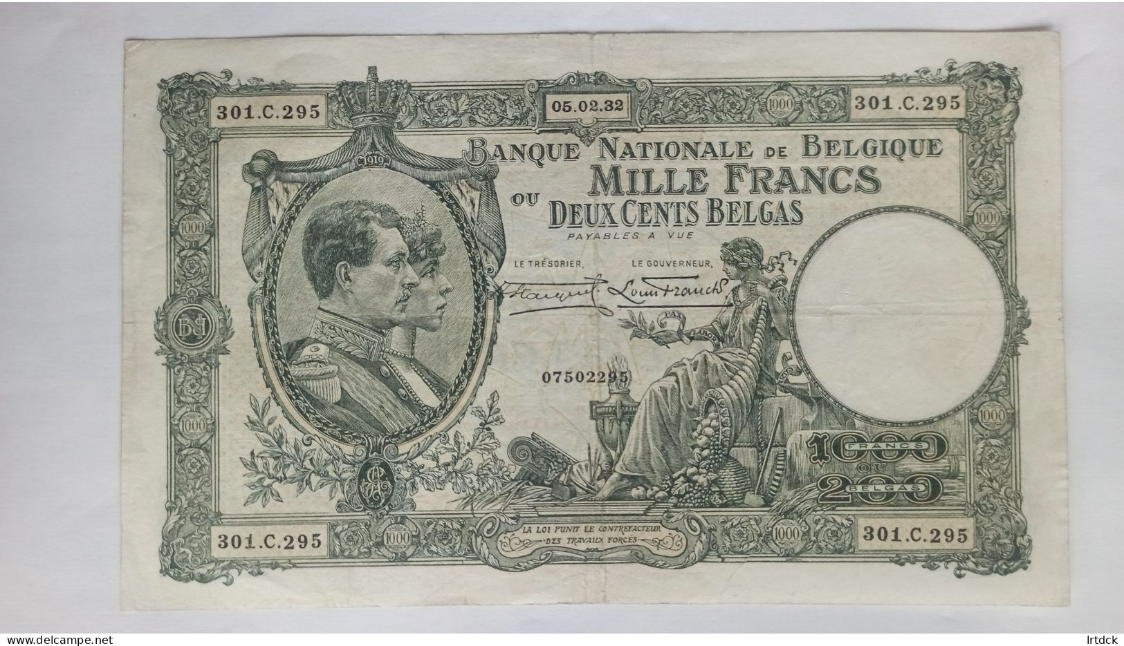 Billet Banque De Belgique  1000 Francs Ou 200 Belgas 05/02/1932 - 1000 Francs & 1000 Francs-200 Belgas