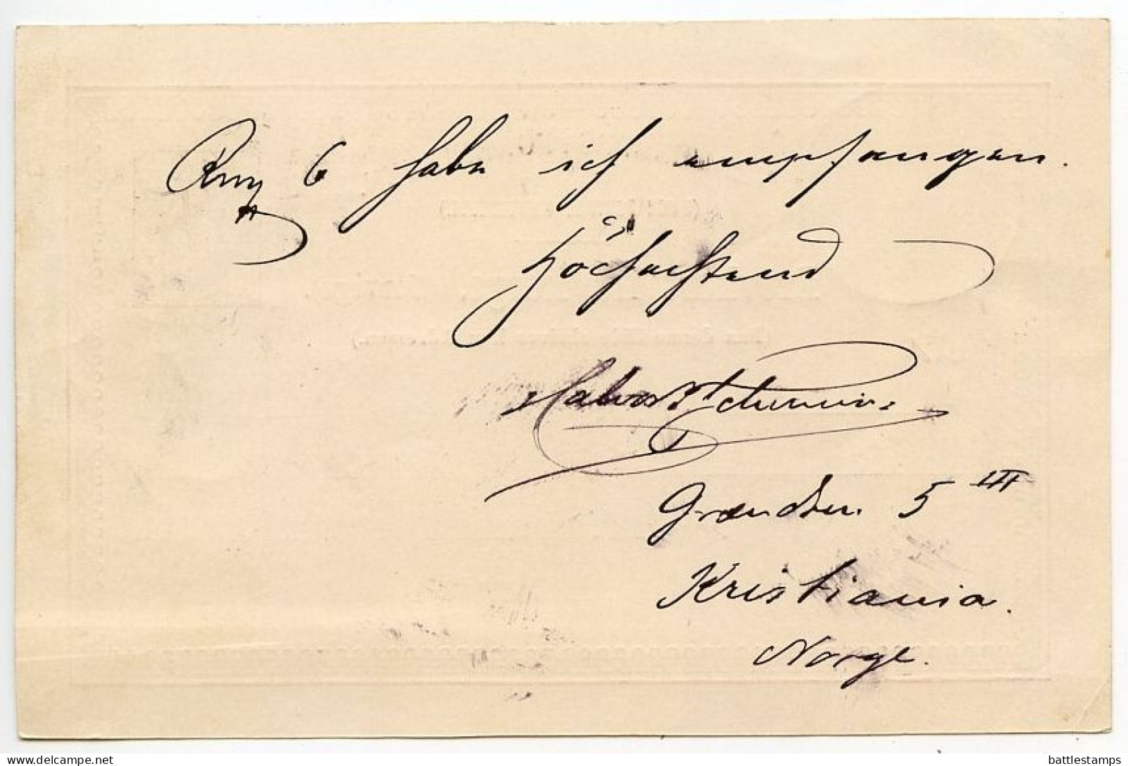 Norway 1890 10o. Post Horn Postal Card; Christiana To Aalen, Württemberg - Ganzsachen