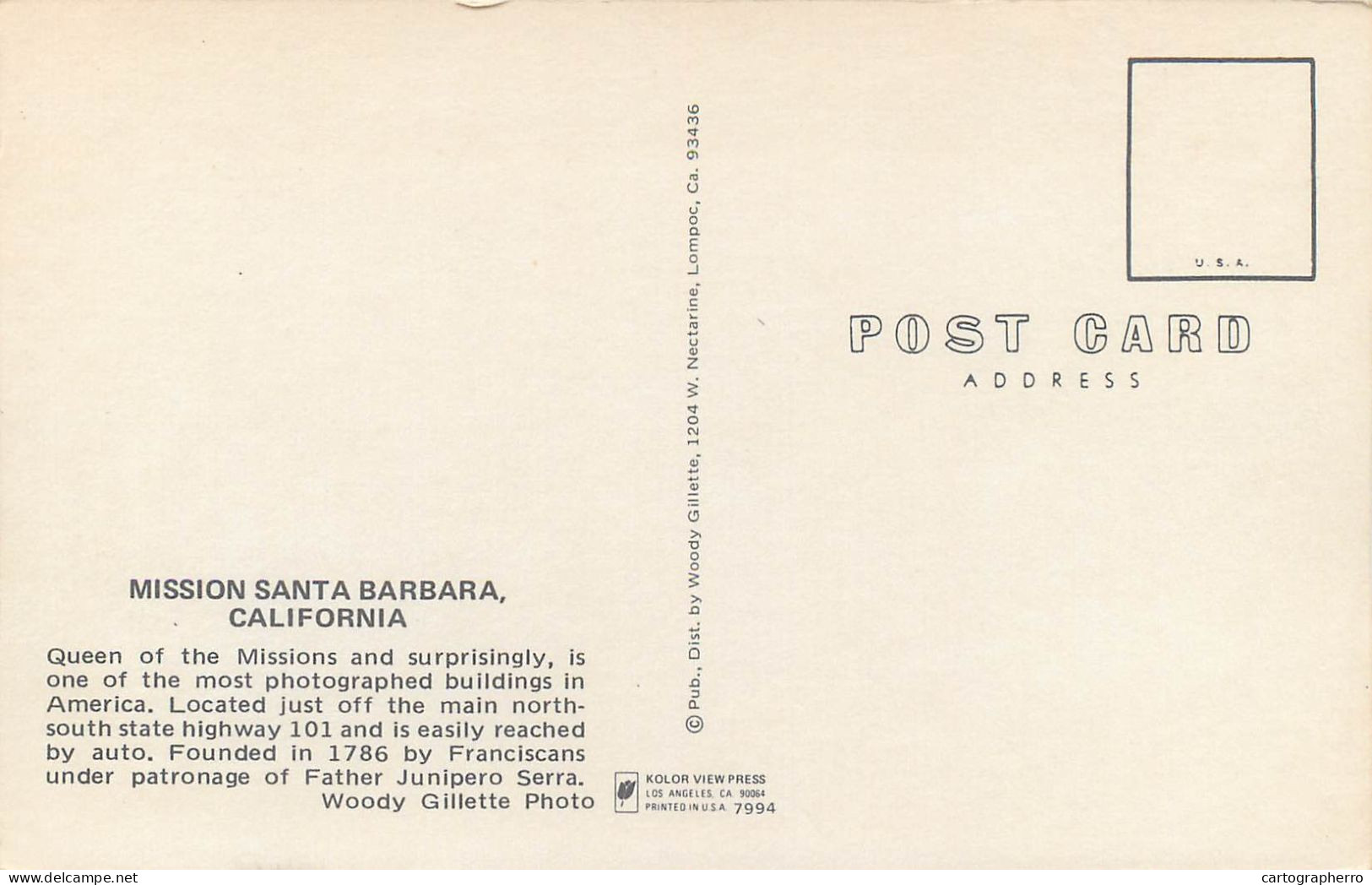 Postcard USA United States CA - California > Santa Barbara Mission - Santa Barbara
